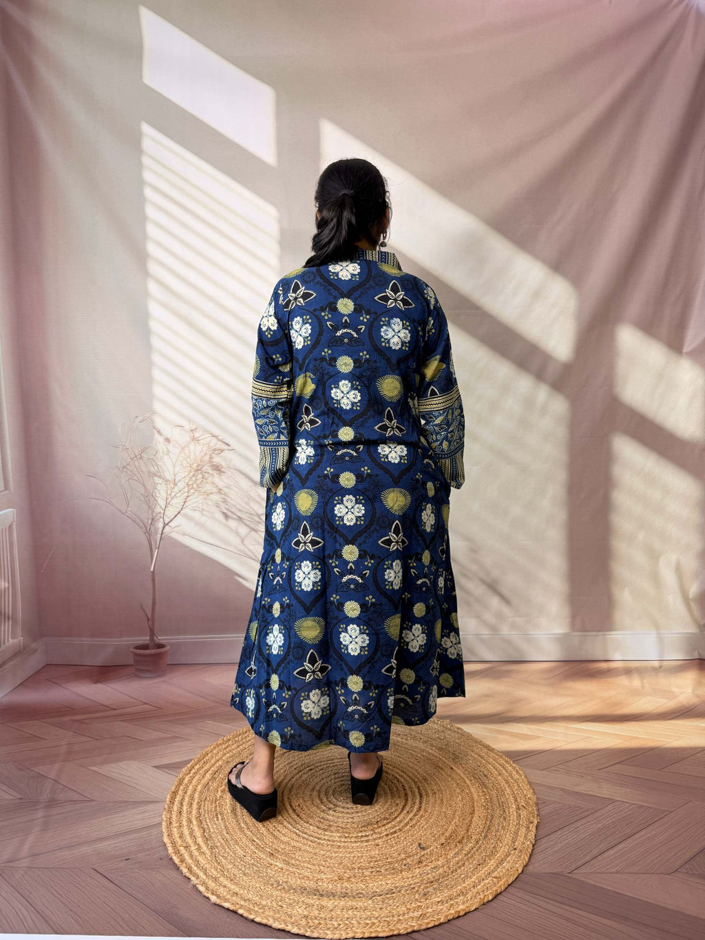 Swara Ajarakh Flap Collar & Mirror Cotton Long Kurti/One Piece
