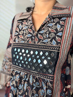Swara Ajarakh Flap Collar & Mirror Cotton Long Kurti/One Piece