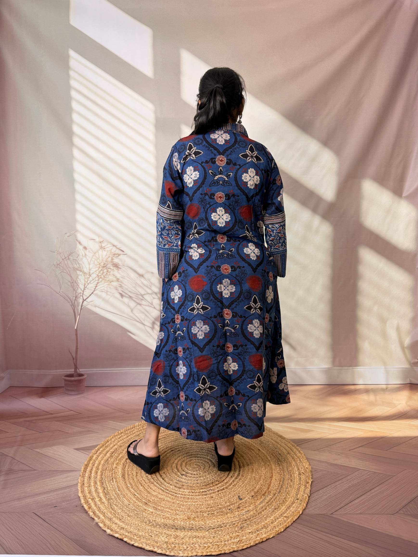 Swara Ajarakh Flap Collar & Mirror Cotton Long Kurti/One Piece