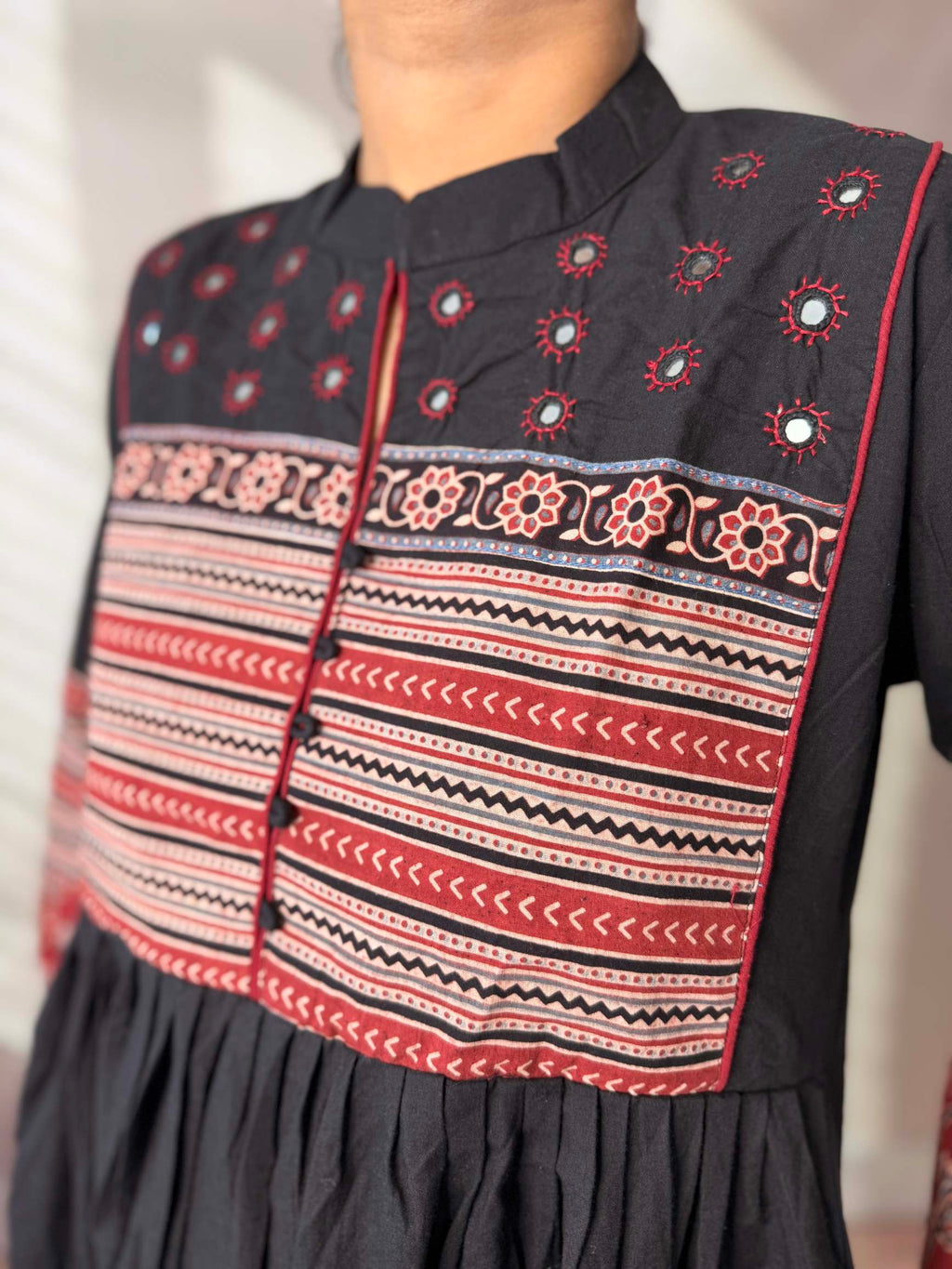 Reeva Ajarakh Plain Kutch Mirror Cotton Long Kurti/One Piece