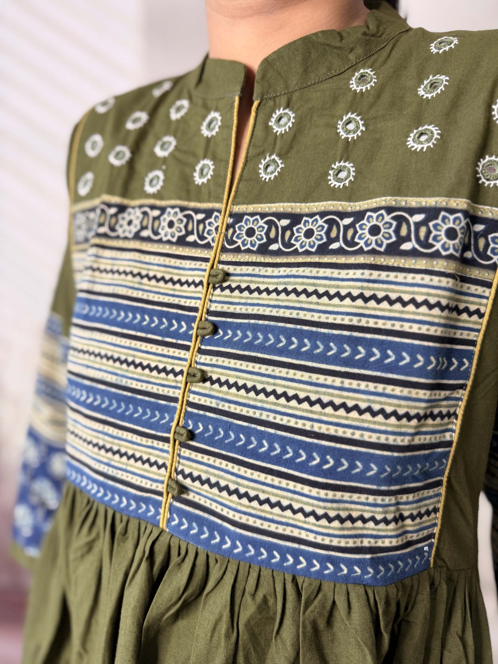 Reeva Ajarakh Plain Kutch Mirror Cotton Long Kurti/One Piece