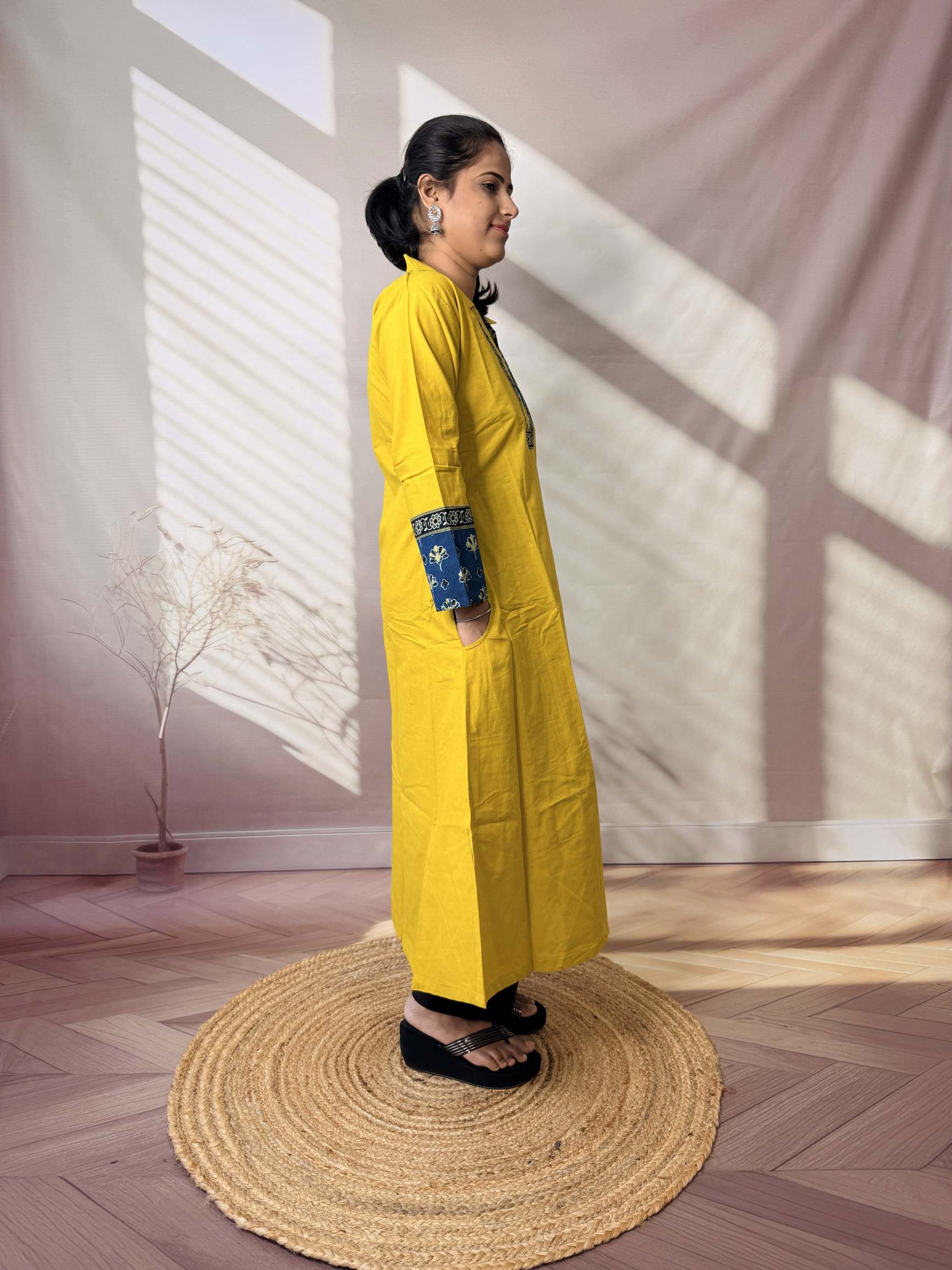Sejal Plain Collar & Mirror A Line Cotton Kurti