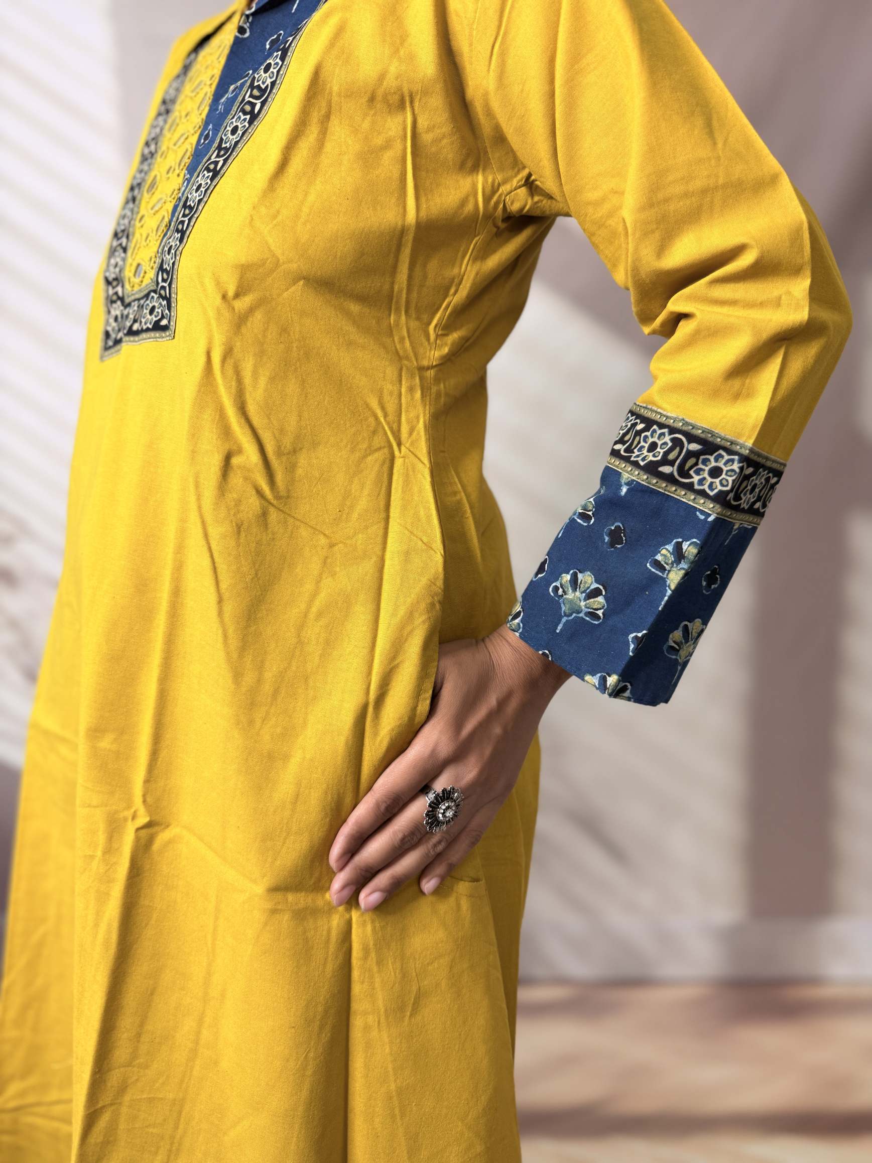 Sejal Plain Collar & Mirror A Line Cotton Kurti