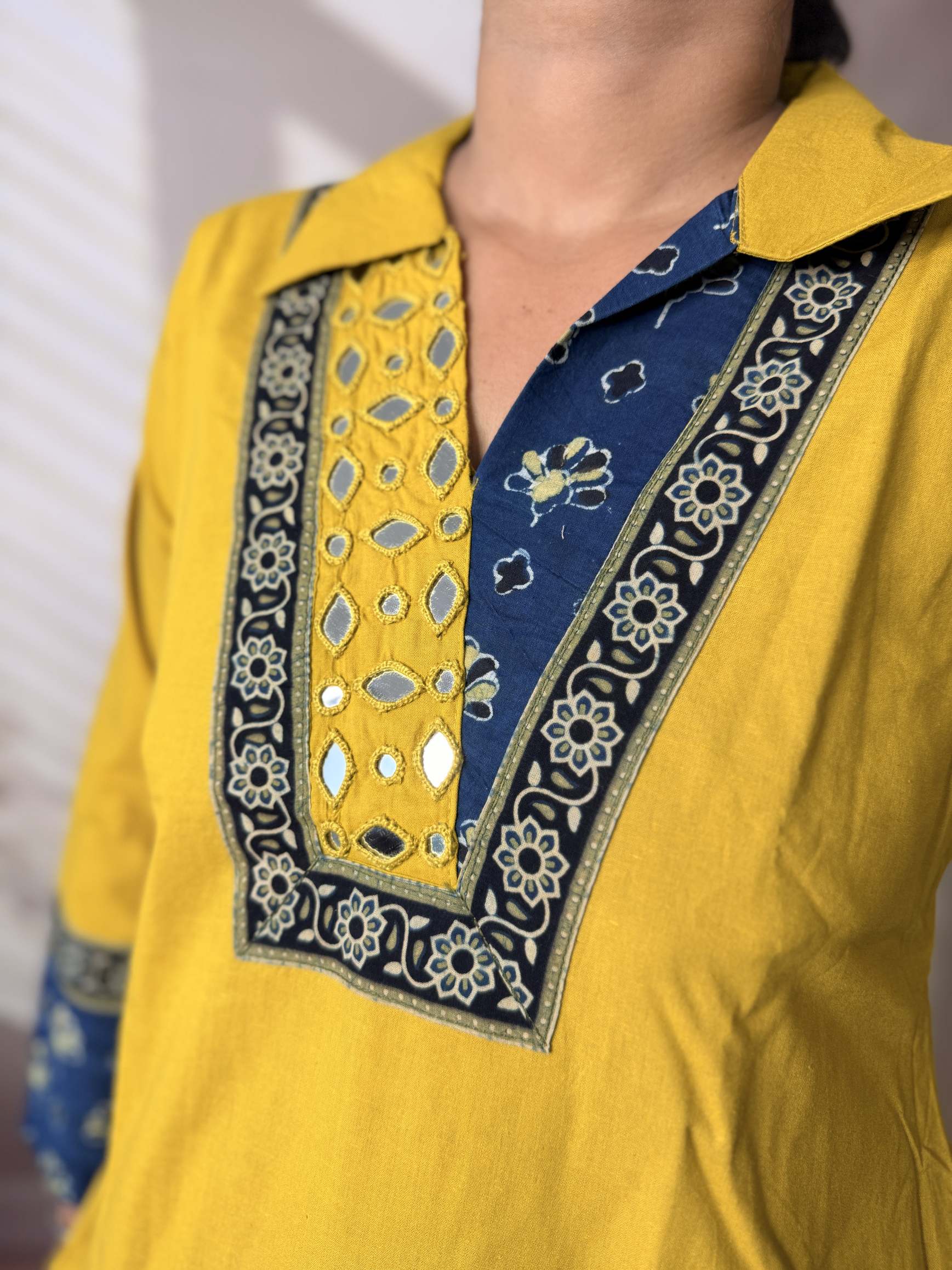 Sejal Plain Collar & Mirror A Line Cotton Kurti