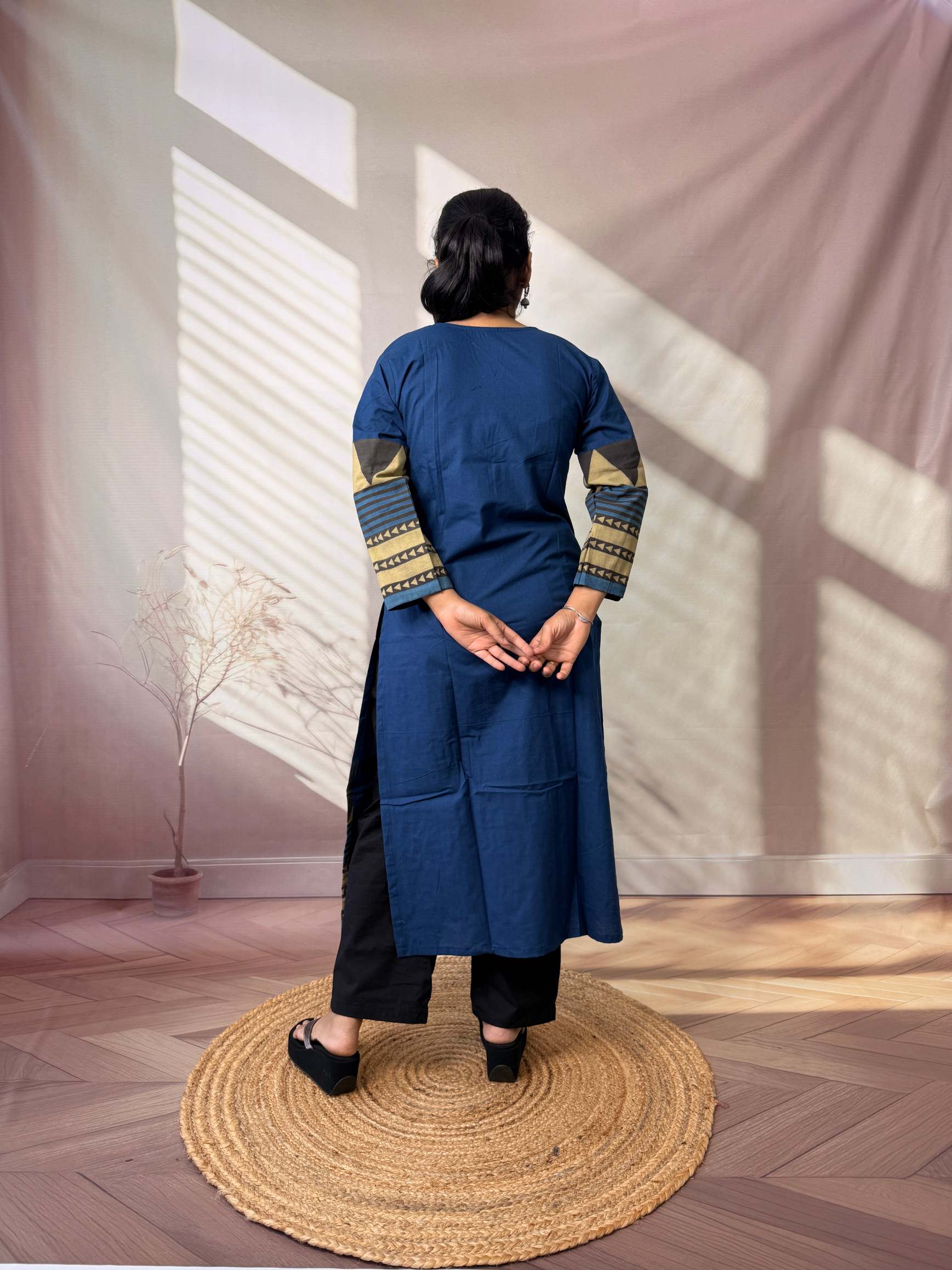 Sejal Plain Collar & Mirror A Line Cotton Kurti