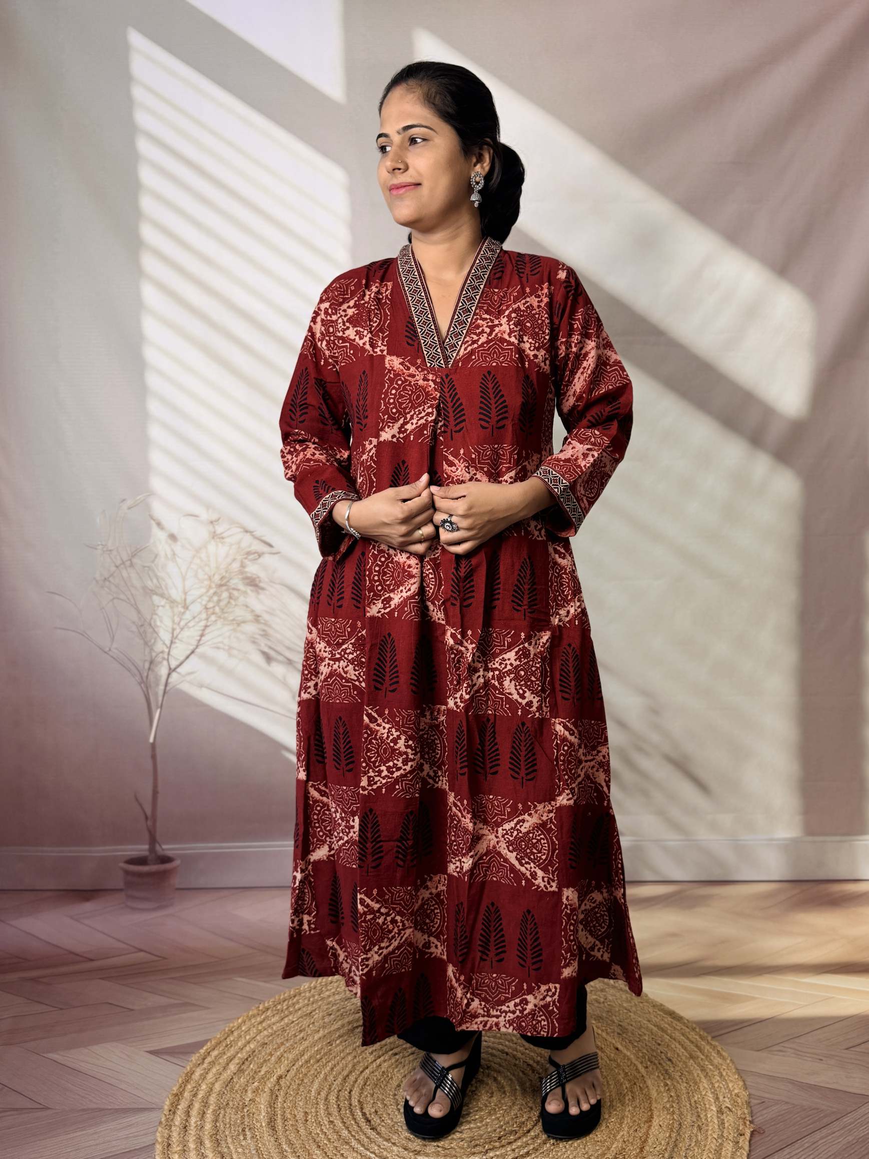 Diya Ajarakh V neck A Line Cotton Kurti/One Piece