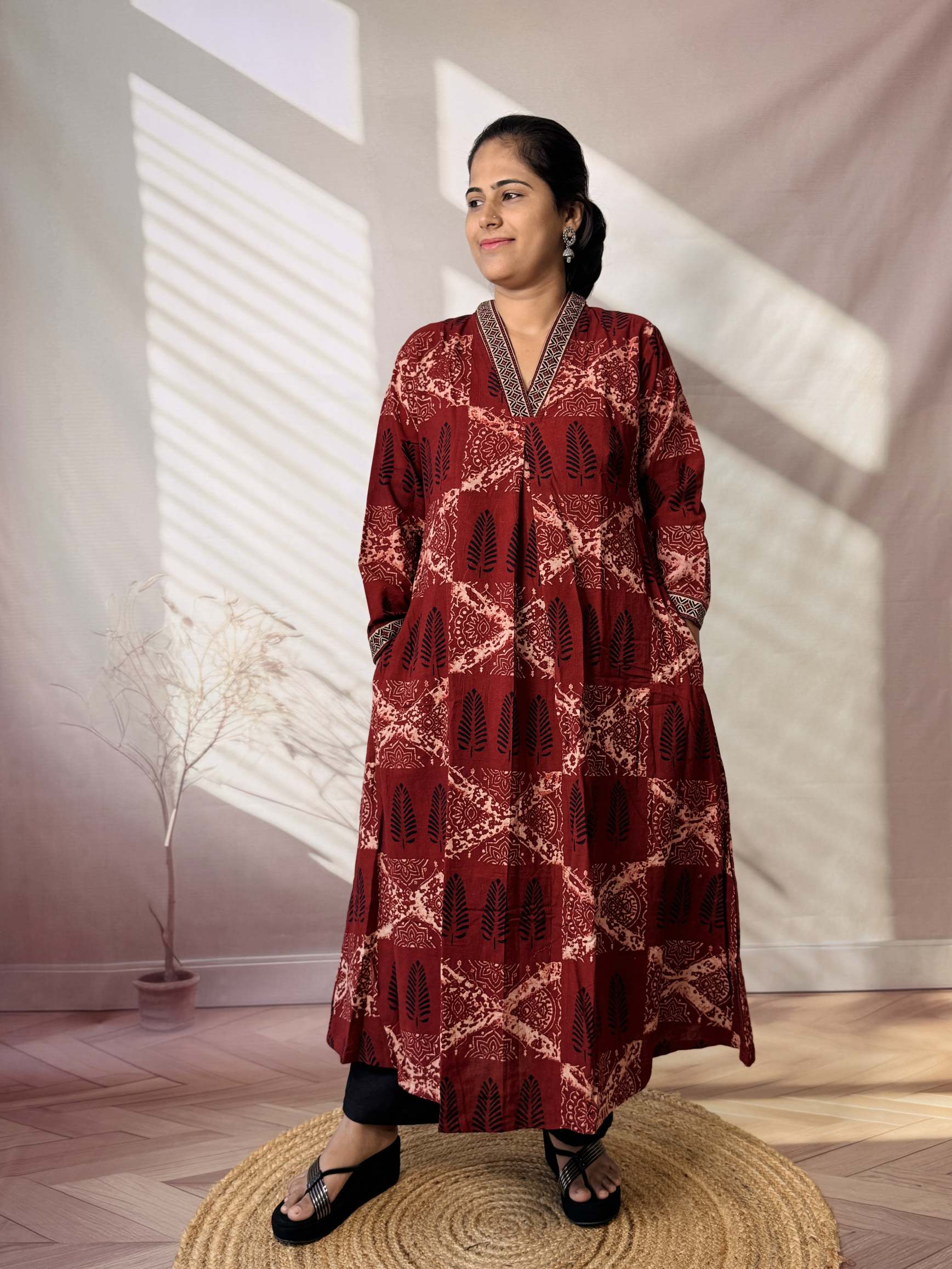 Diya Ajarakh V neck A Line Cotton Kurti/One Piece