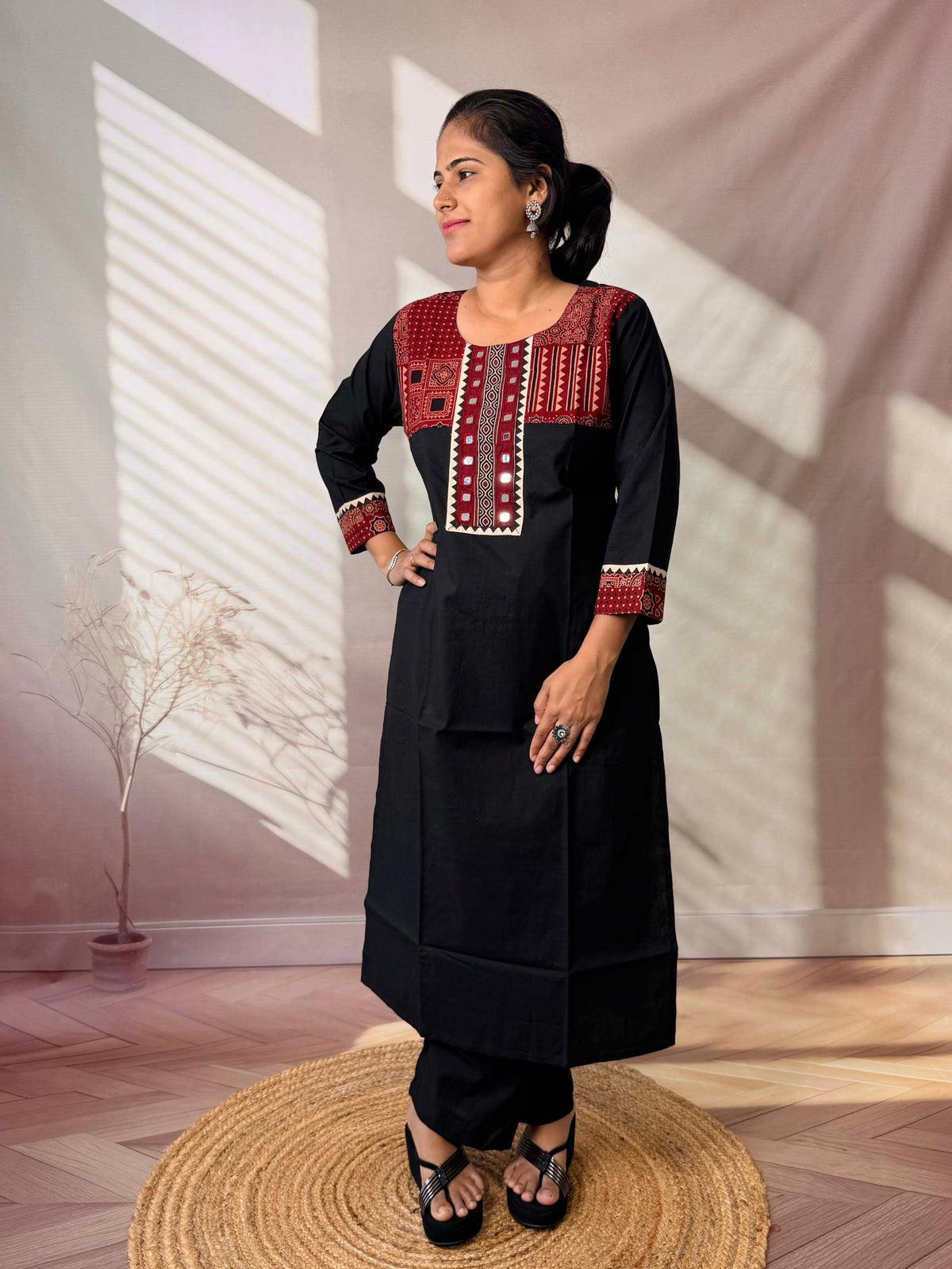 Grisha Plain Ajarakh Mirror Cotton Straight Kurti