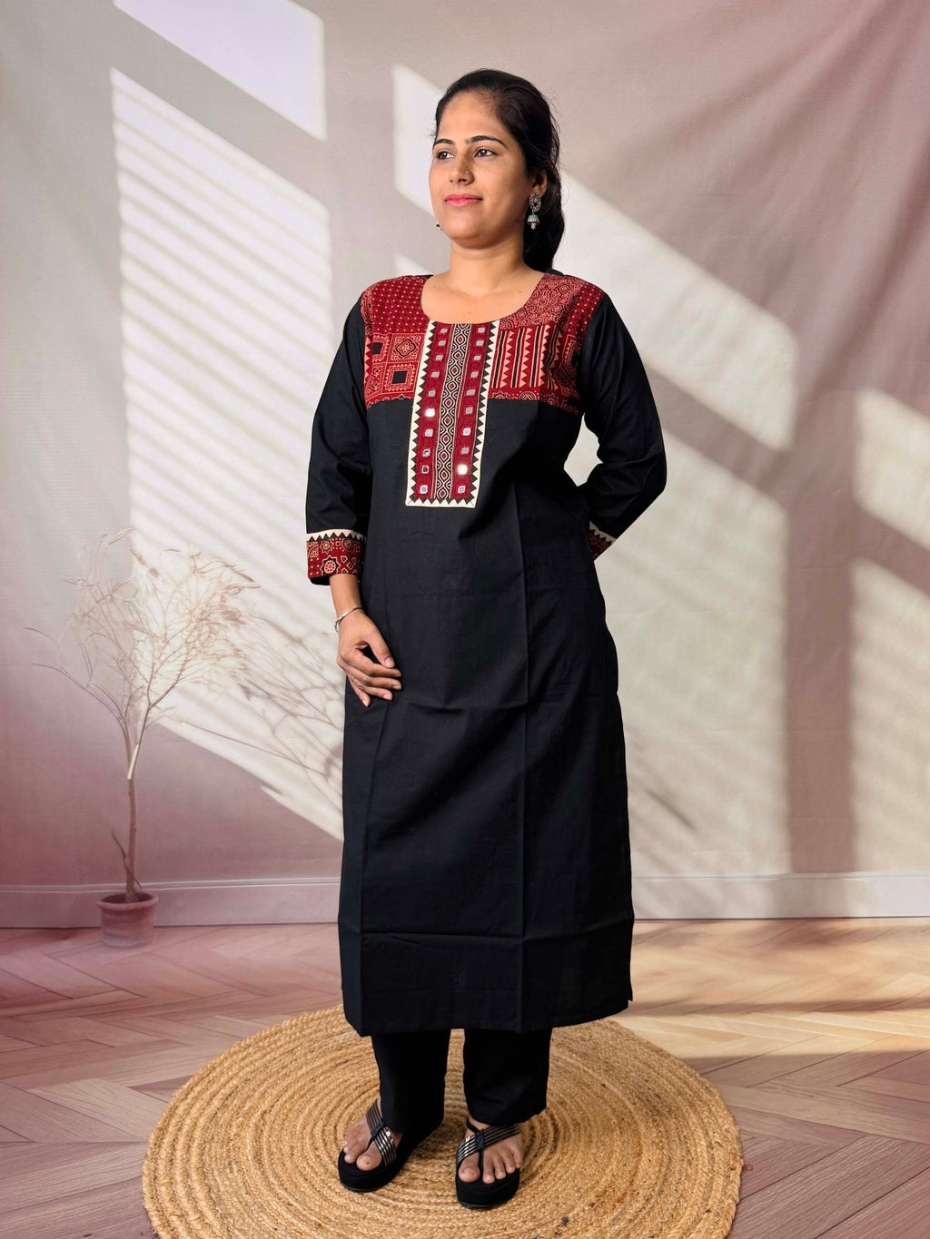Grisha Plain Ajarakh Mirror Cotton Straight Kurti