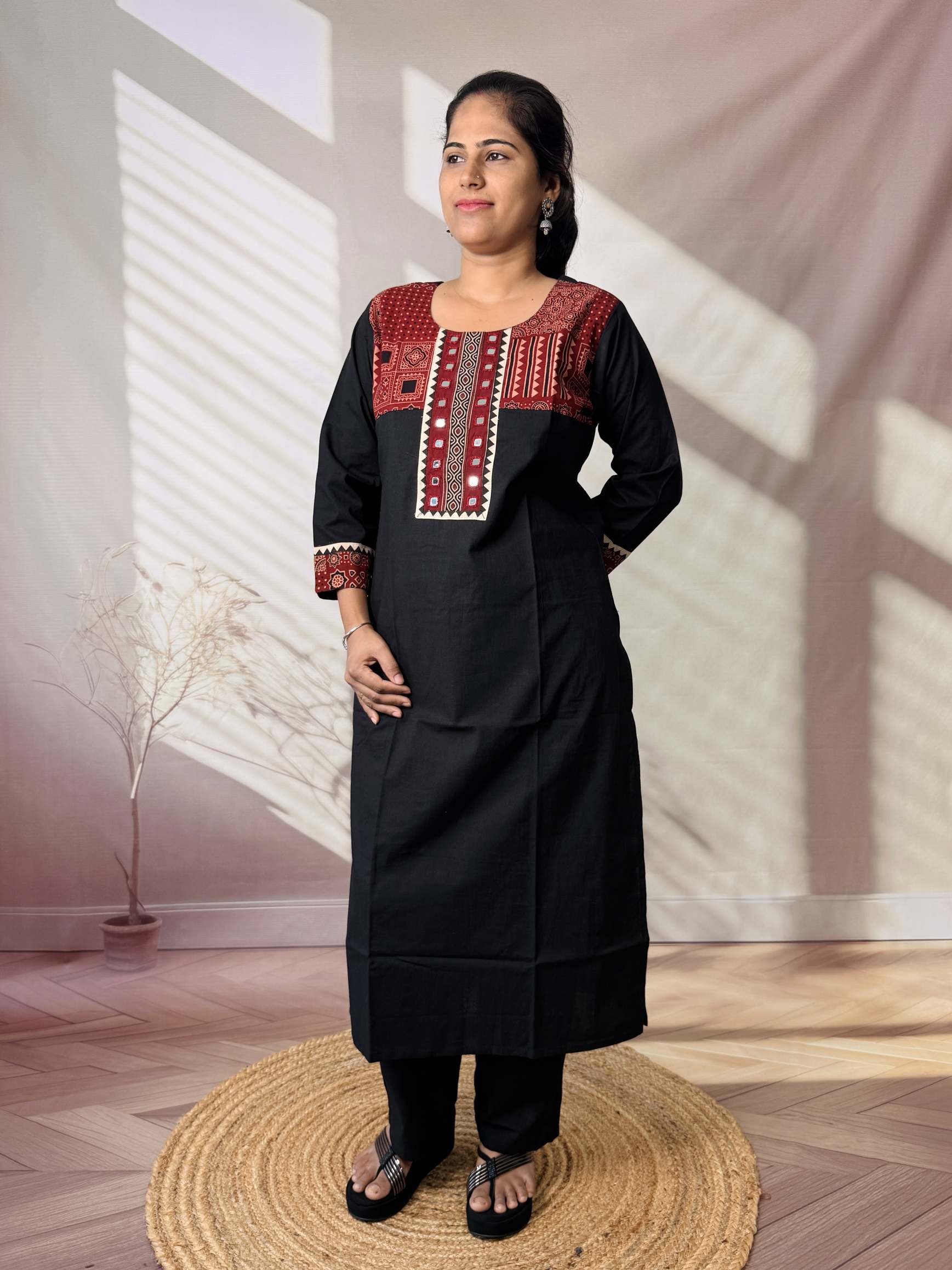 Grisha Plain Ajarakh Mirror Cotton Straight Kurti