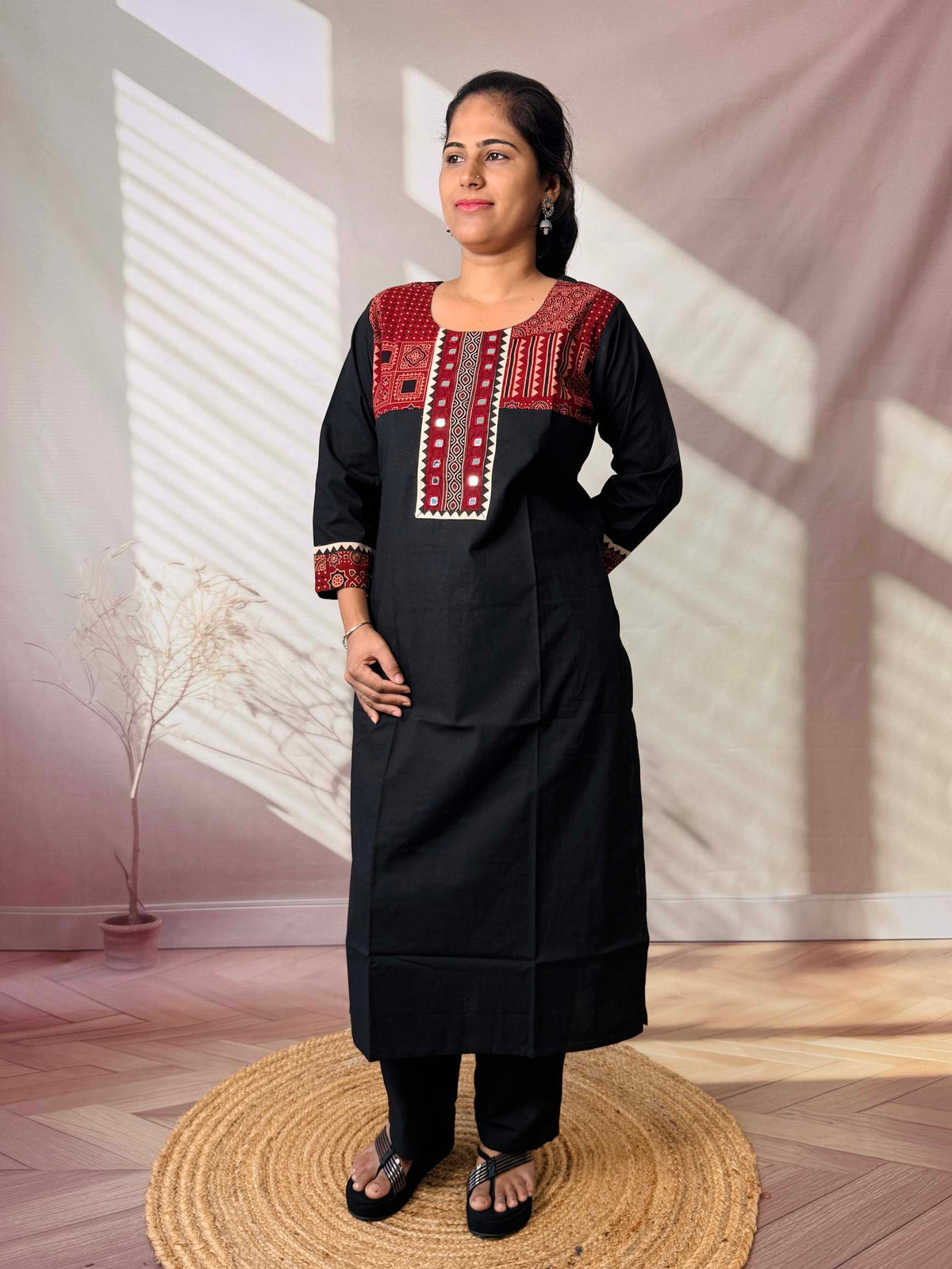 Grisha Plain Ajarakh Mirror Cotton Straight Kurti