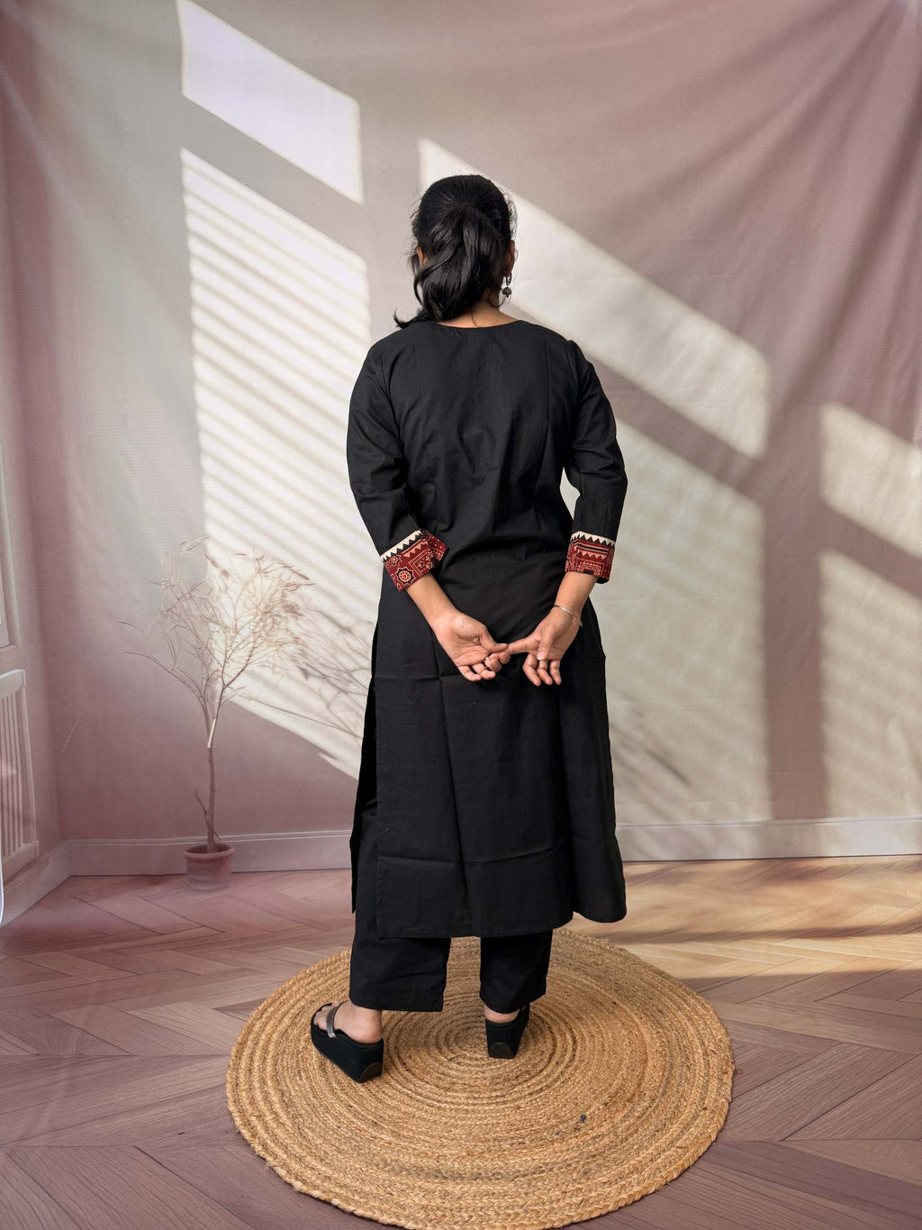 Grisha Plain Ajarakh Mirror Cotton Straight Kurti