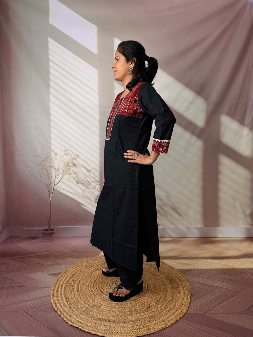 Grisha Plain Ajarakh Mirror Cotton Straight Kurti