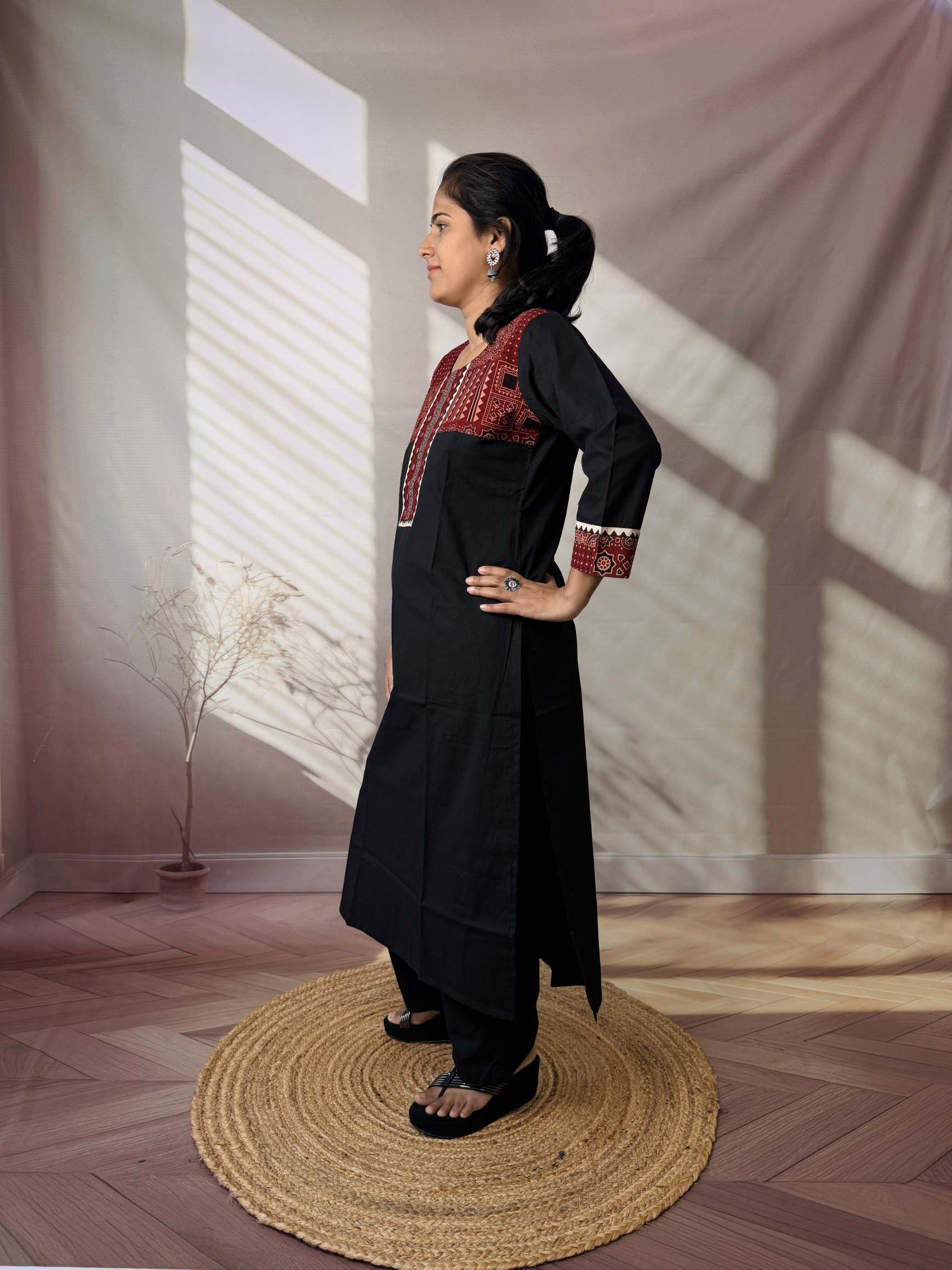 Grisha Plain Ajarakh Mirror Cotton Straight Kurti
