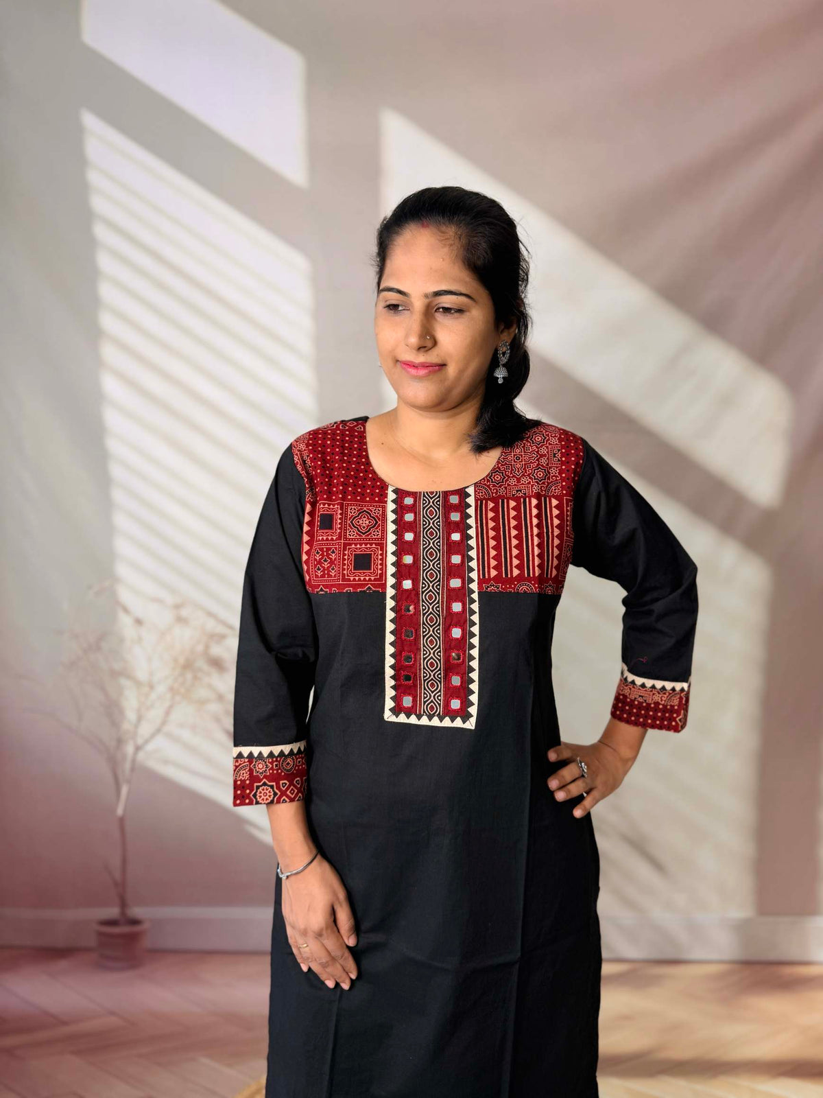 Grisha Plain Ajarakh Mirror Cotton Straight Kurti