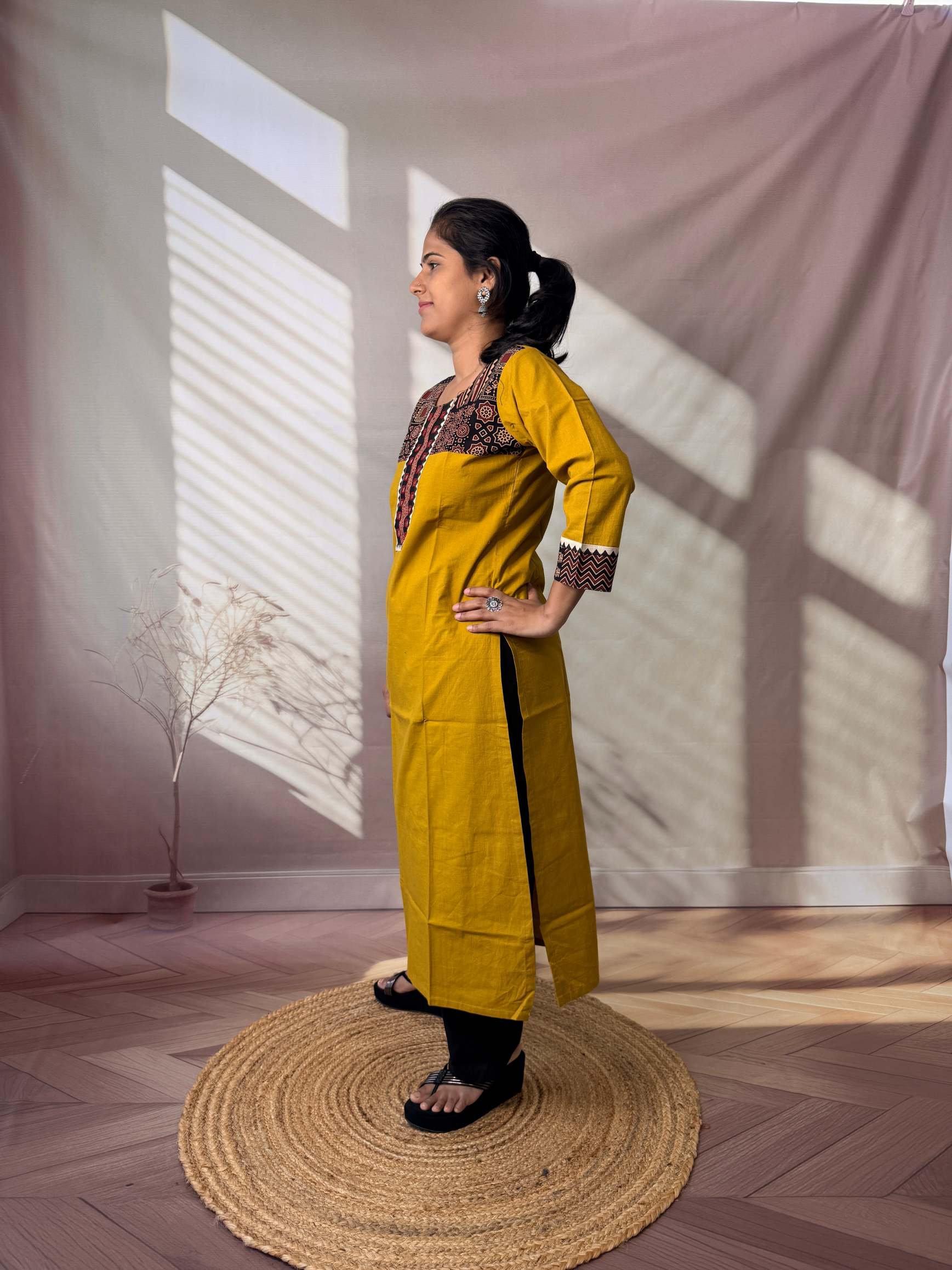 Grisha Plain Ajarakh Mirror Cotton Straight Kurti