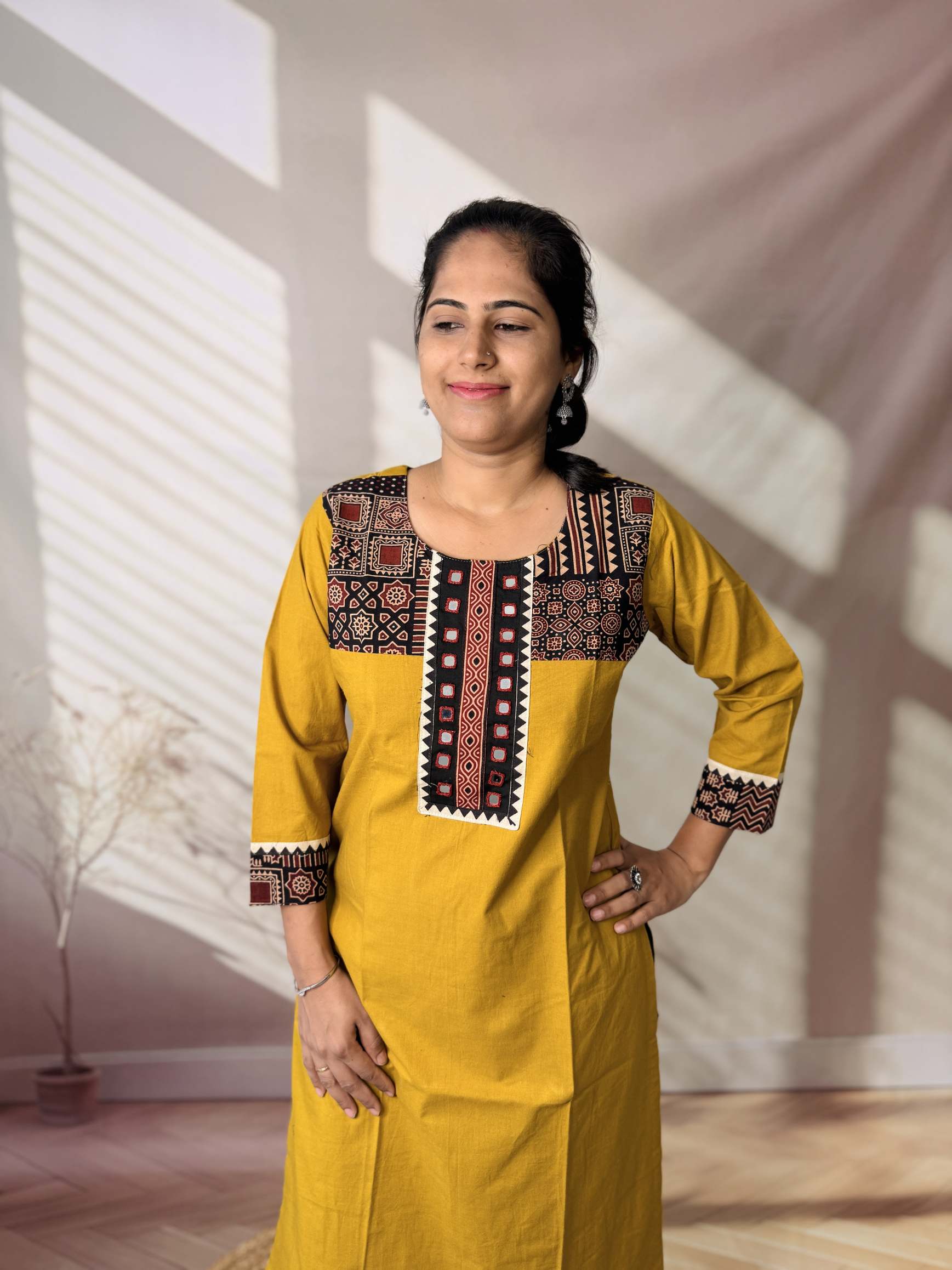 Grisha Plain Ajarakh Mirror Cotton Straight Kurti