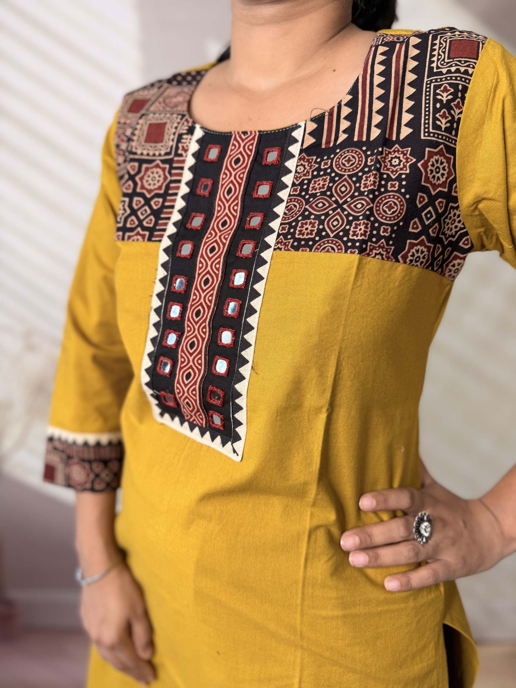 Grisha Plain Ajarakh Mirror Cotton Straight Kurti