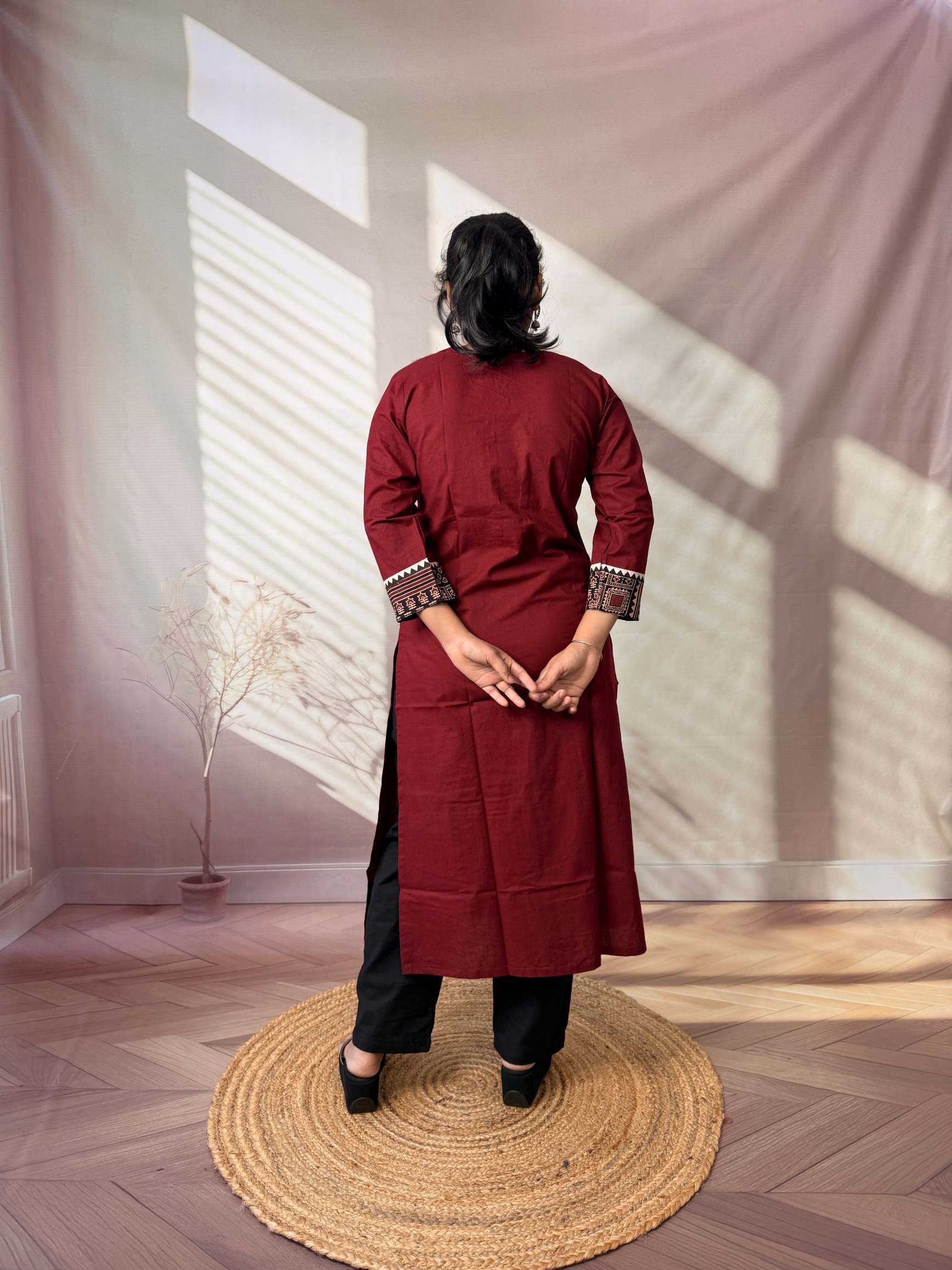 Grisha Plain Ajarakh Mirror Cotton Straight Kurti