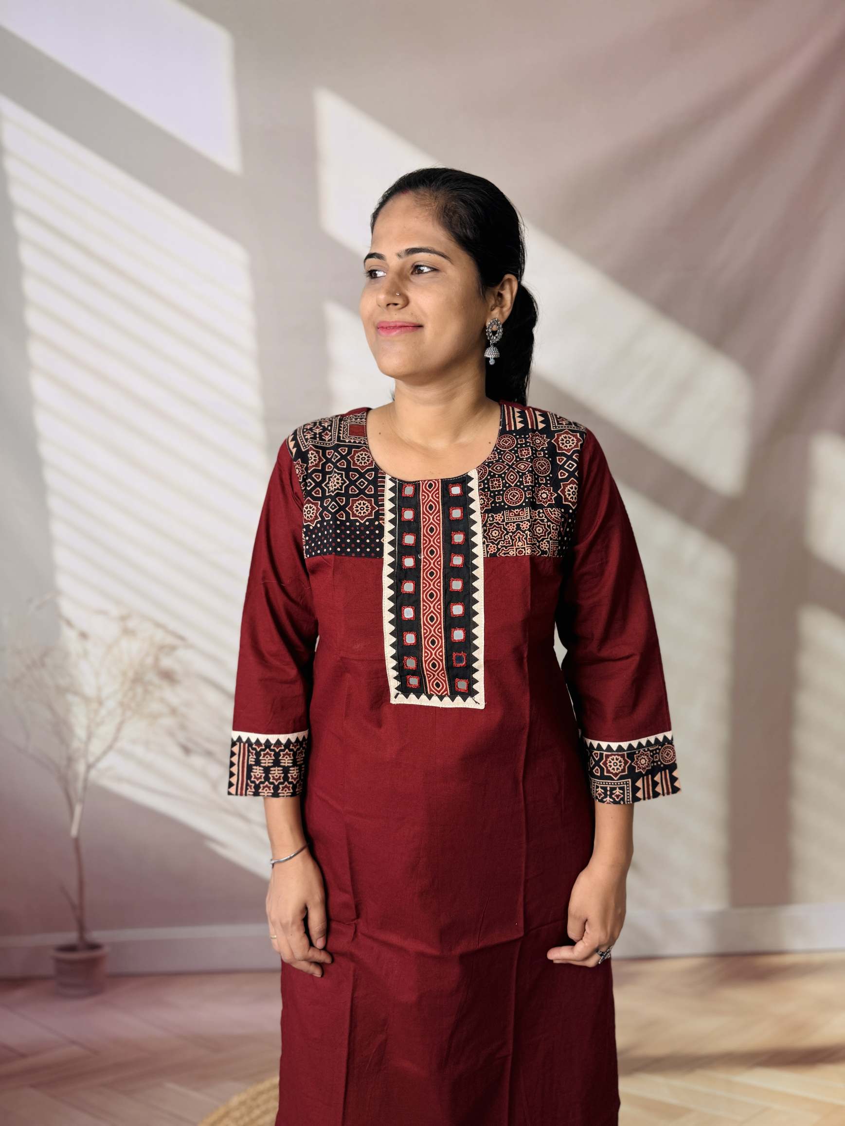 Grisha Plain Ajarakh Mirror Cotton Straight Kurti