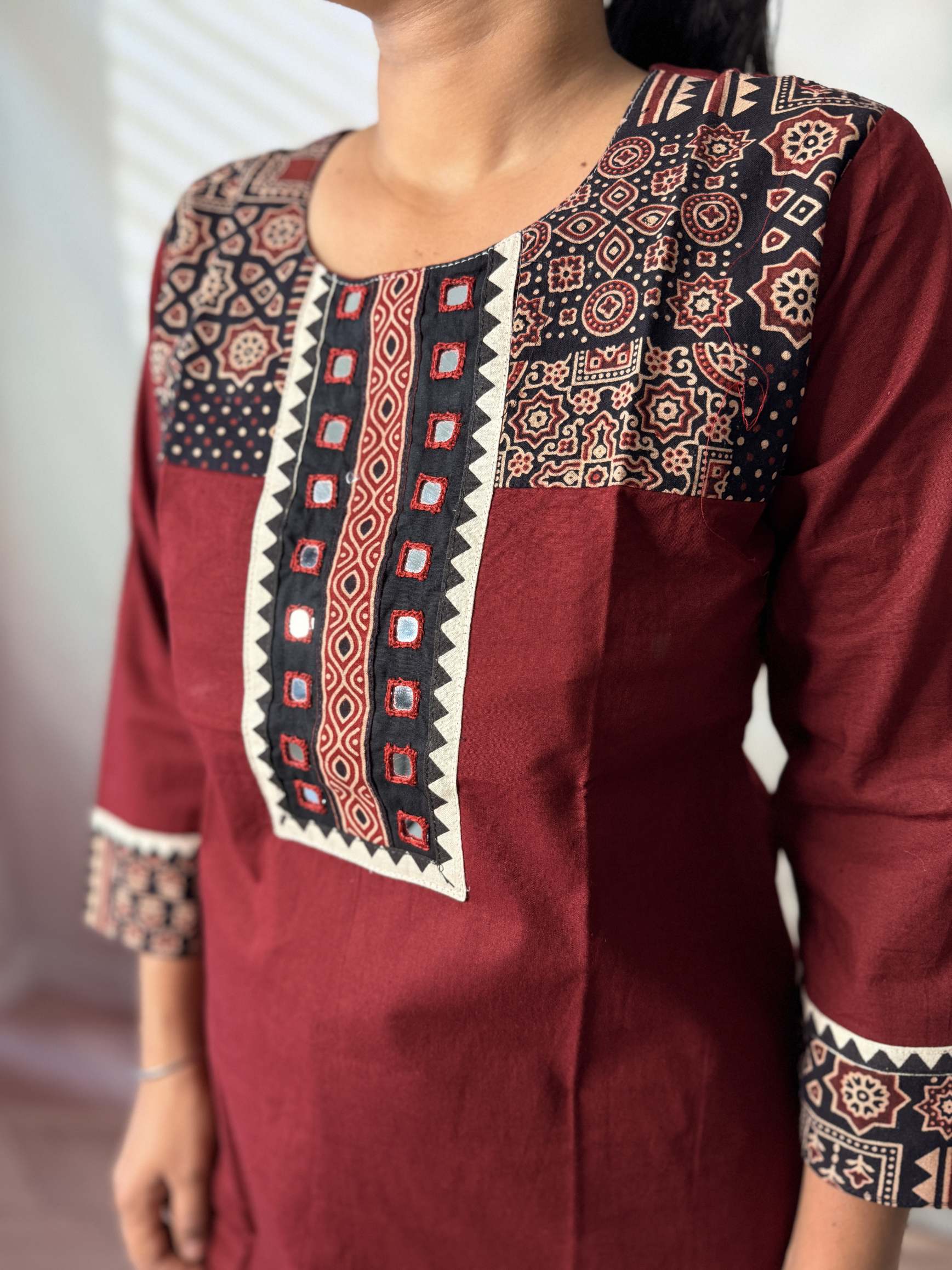 Grisha Plain Ajarakh Mirror Cotton Straight Kurti