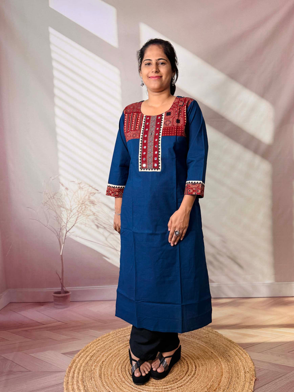 Grisha Plain Ajarakh Mirror Cotton Straight Kurti