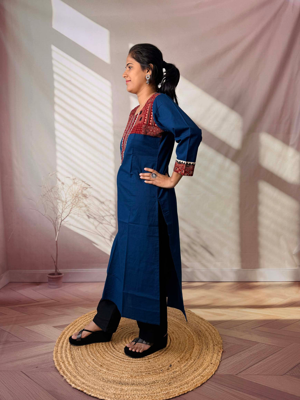 Grisha Plain Ajarakh Mirror Cotton Straight Kurti