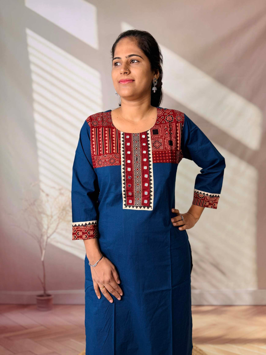 Grisha Plain Ajarakh Mirror Cotton Straight Kurti