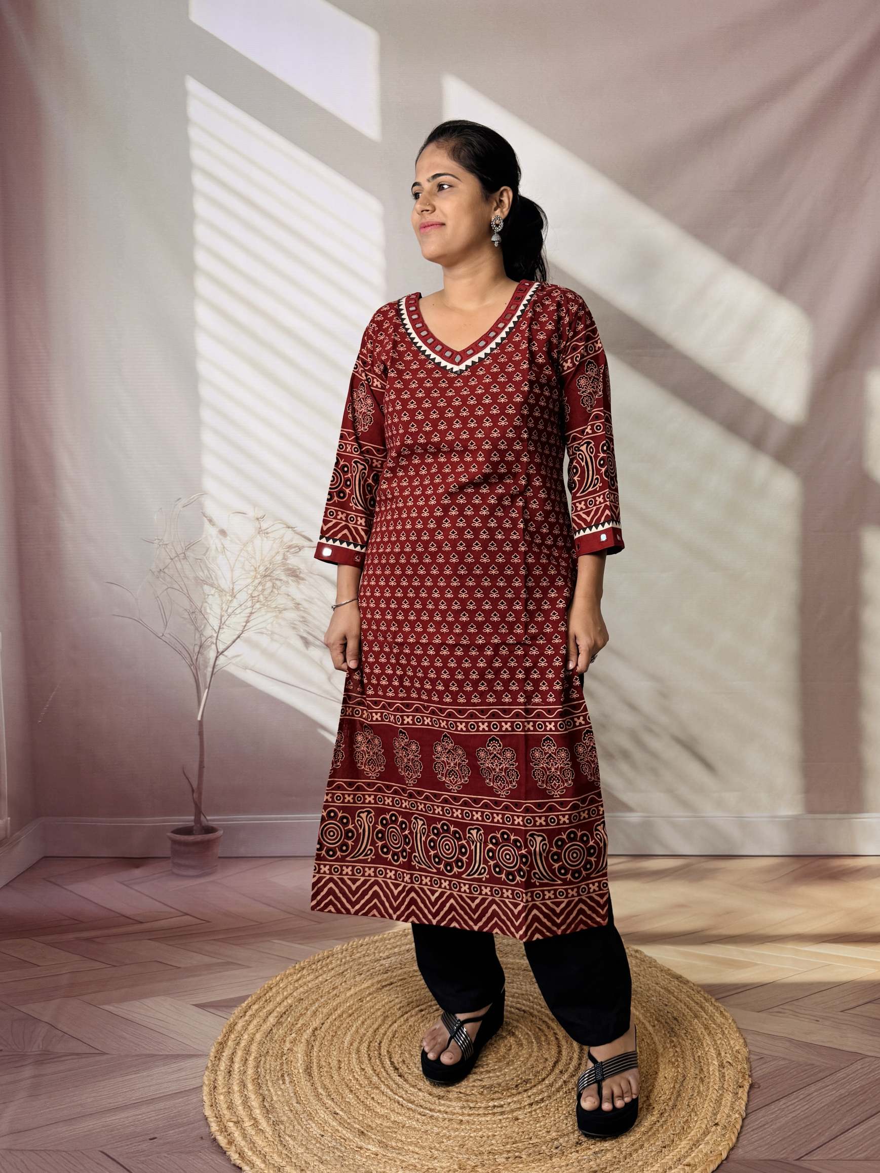 Ananya Ajarakh Mirror Cotton Straight Kurti