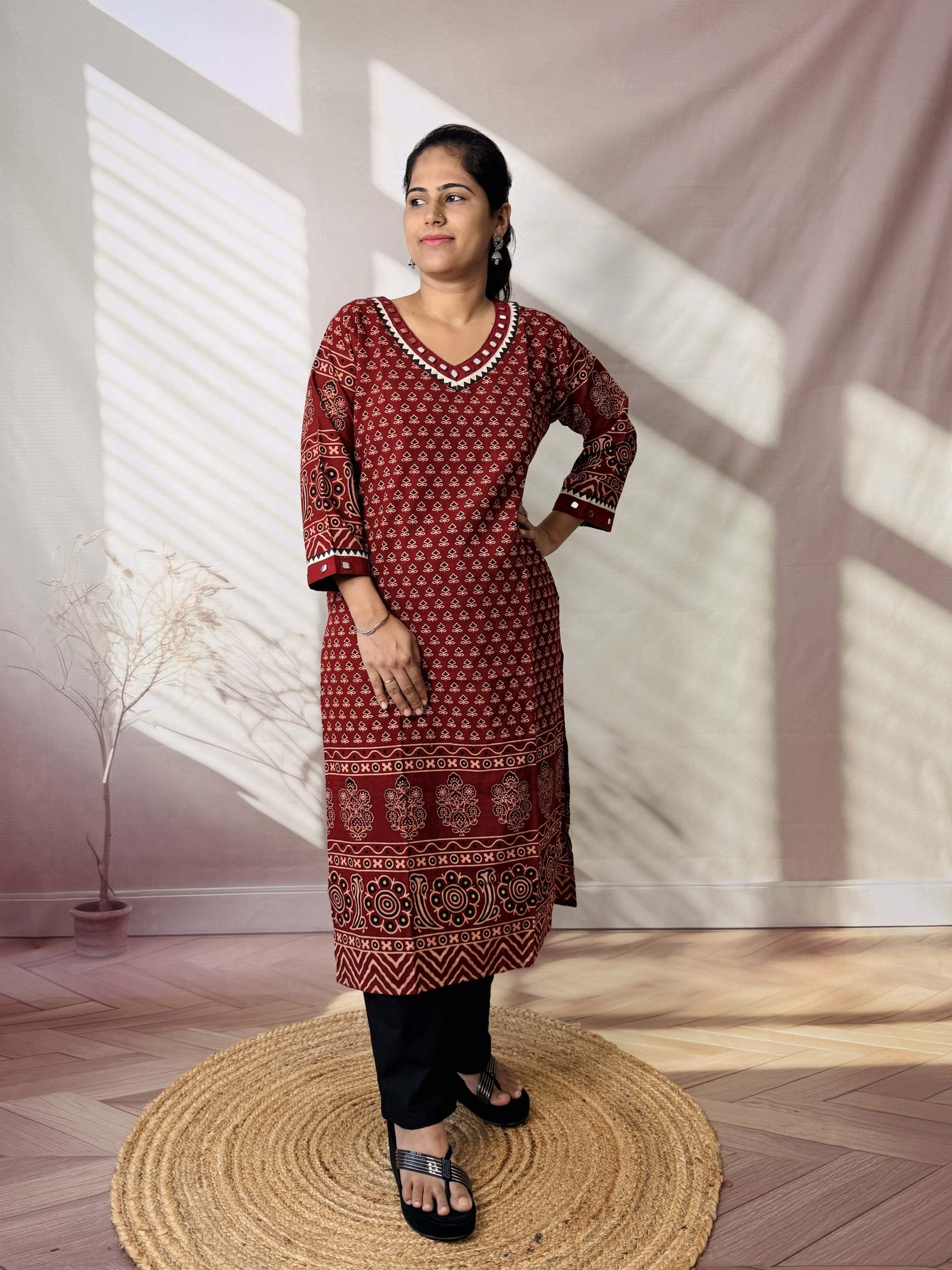 Ananya Ajarakh Mirror Cotton Straight Kurti