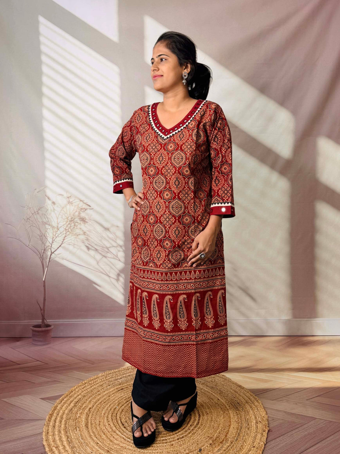 Ananya Ajarakh Mirror Cotton Straight Kurti