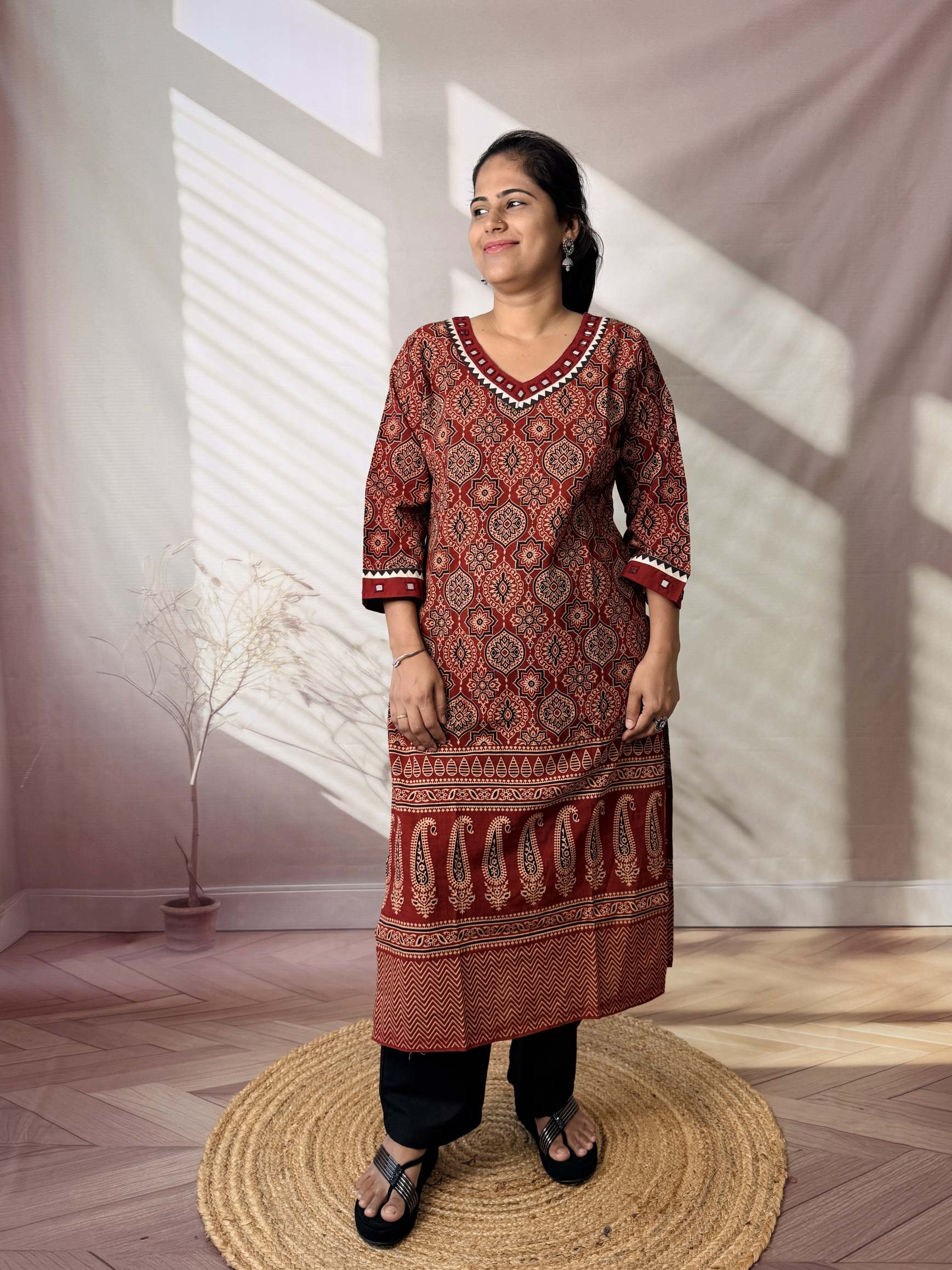Ananya Ajarakh Mirror Cotton Straight Kurti