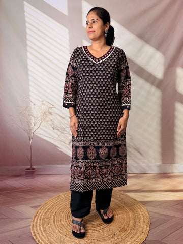 Ananya Ajarakh Mirror Cotton Straight Kurti