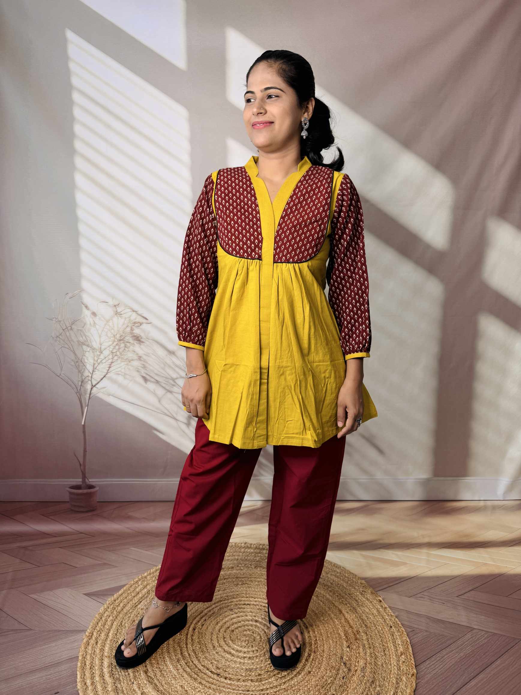 Kiara Plain-Ajarakh Cotton Short Top