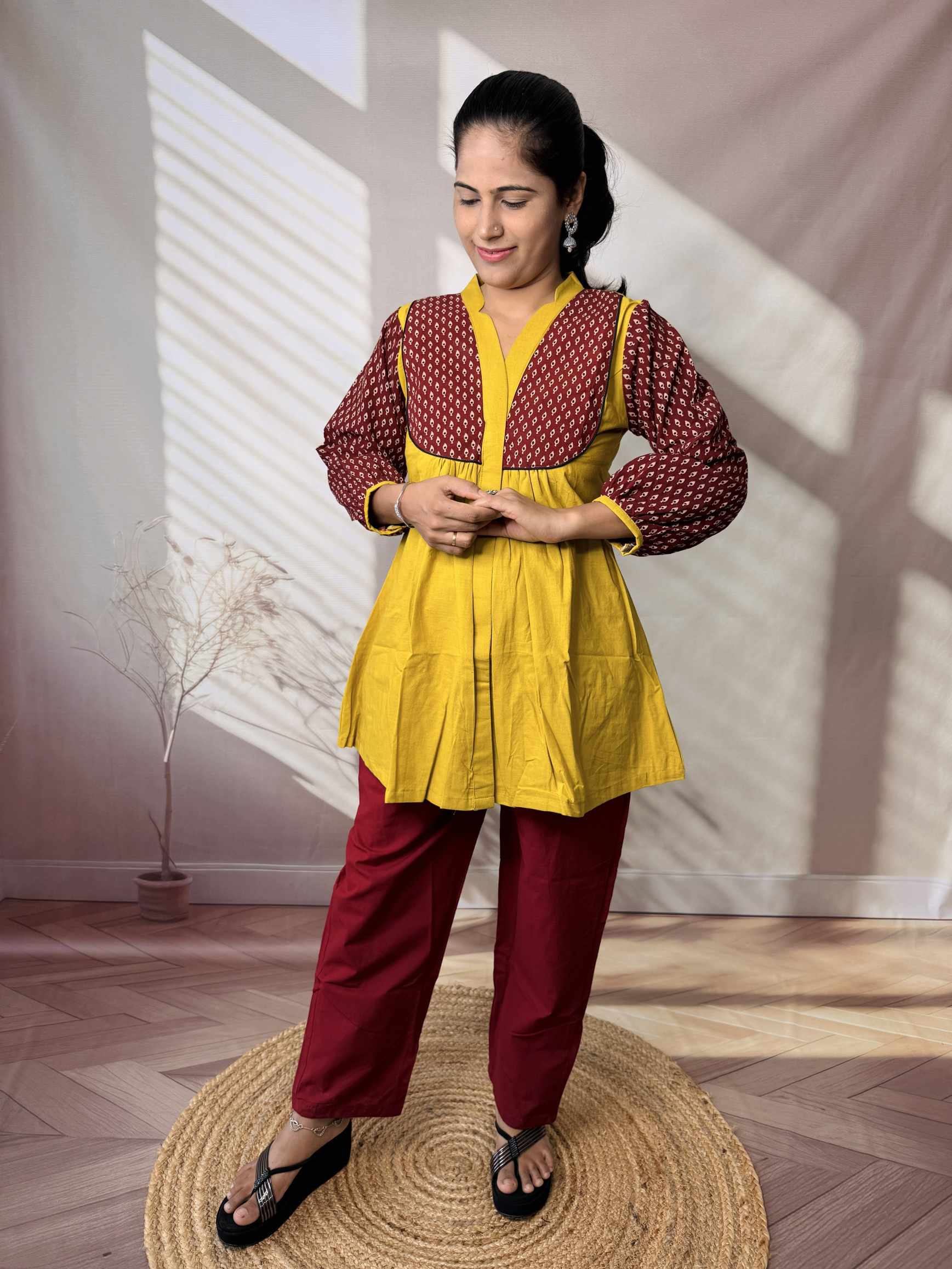 Kiara Plain-Ajarakh Cotton Short Top