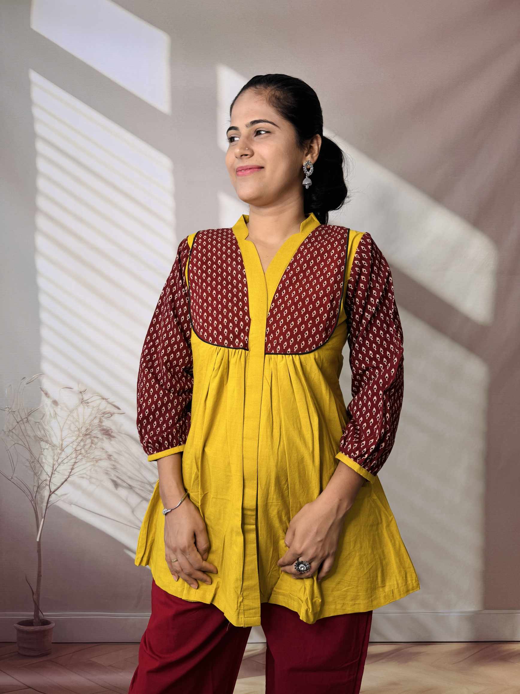 Kiara Plain-Ajarakh Cotton Short Top