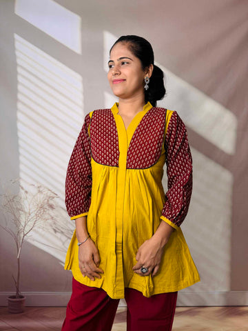 Kiara Plain-Ajarakh Cotton Short Top