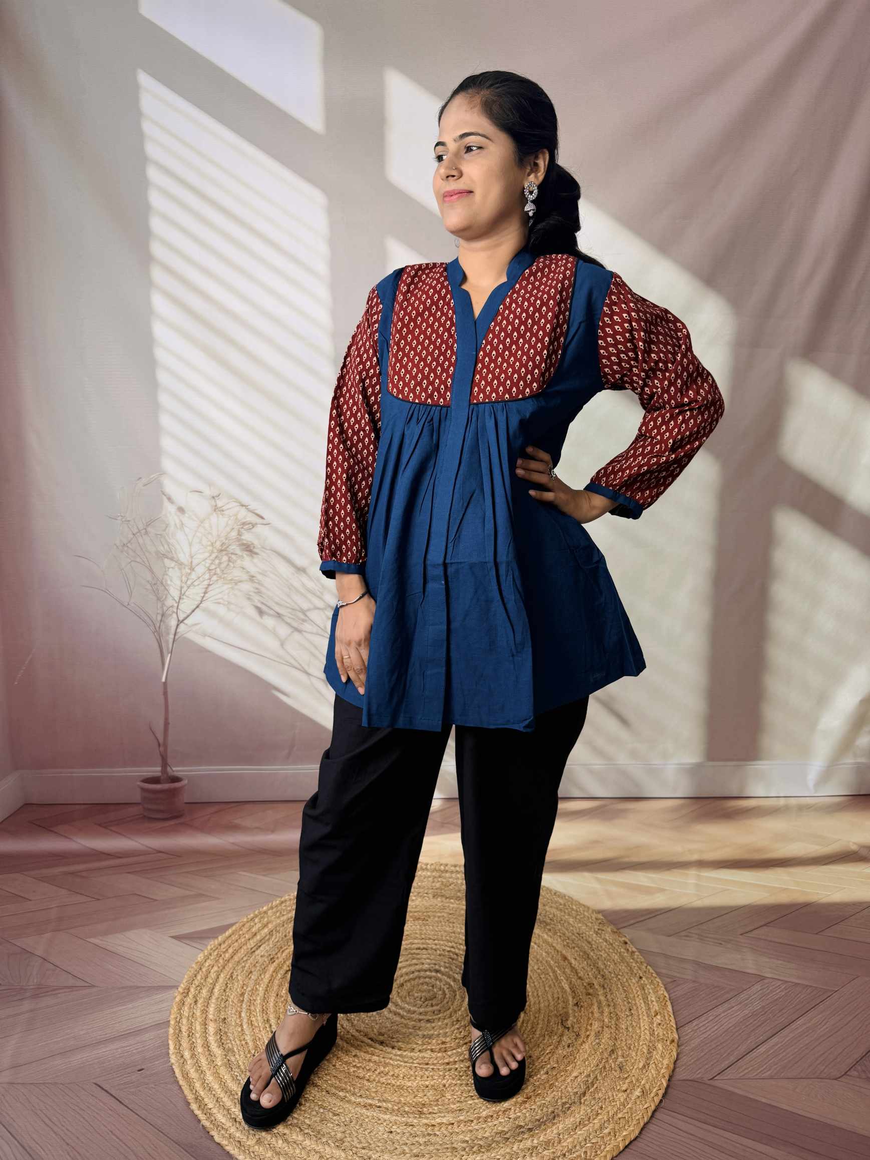 Kiara Plain-Ajarakh Cotton Short Top