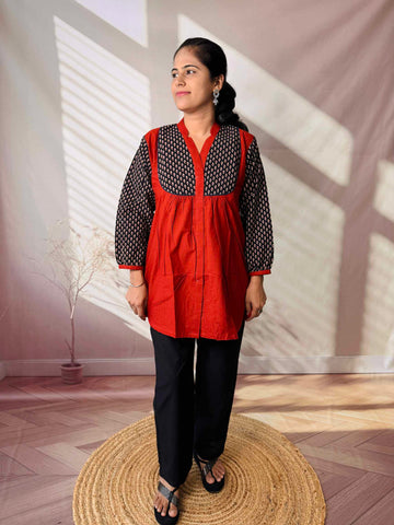 Kiara Plain-Ajarakh Cotton Short Top