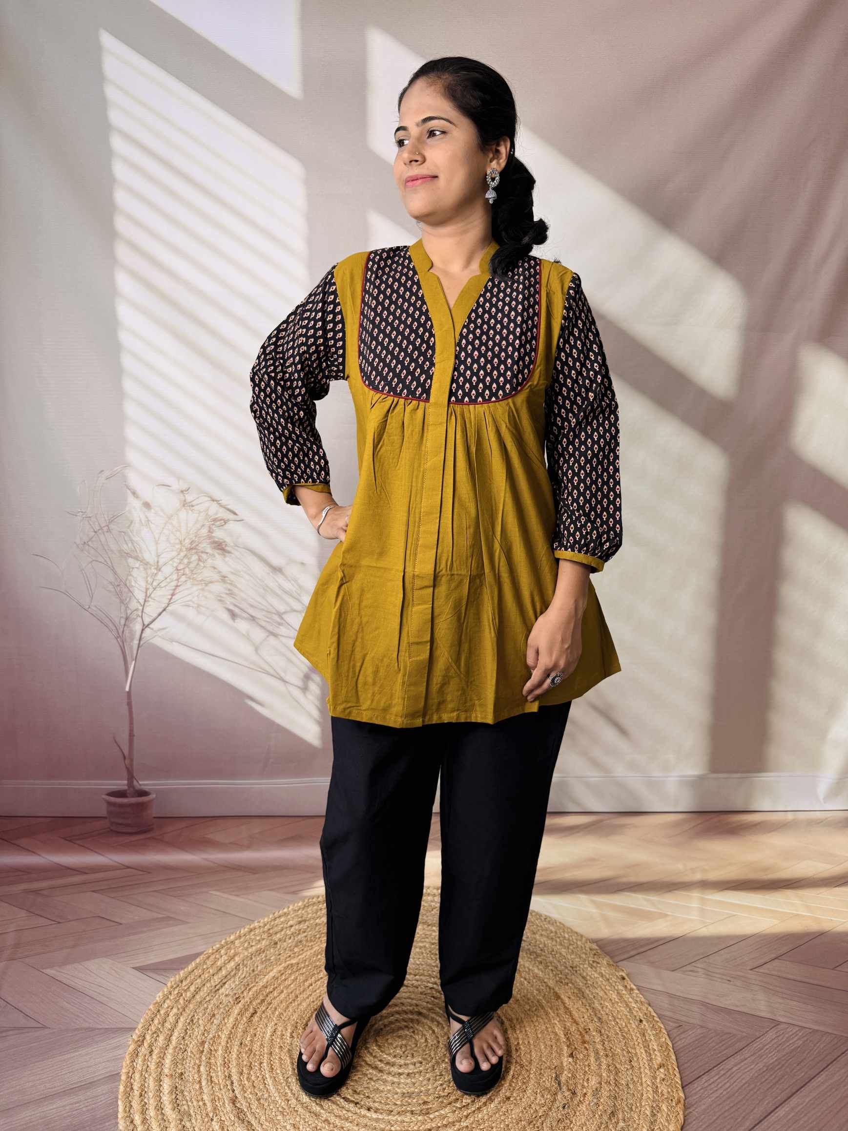 Kiara Plain-Ajarakh Cotton Short Top