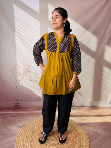 Kiara Plain-Ajarakh Cotton Short Top