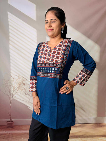 Roop Plain Ajarakh Yoke Mirror Short Top