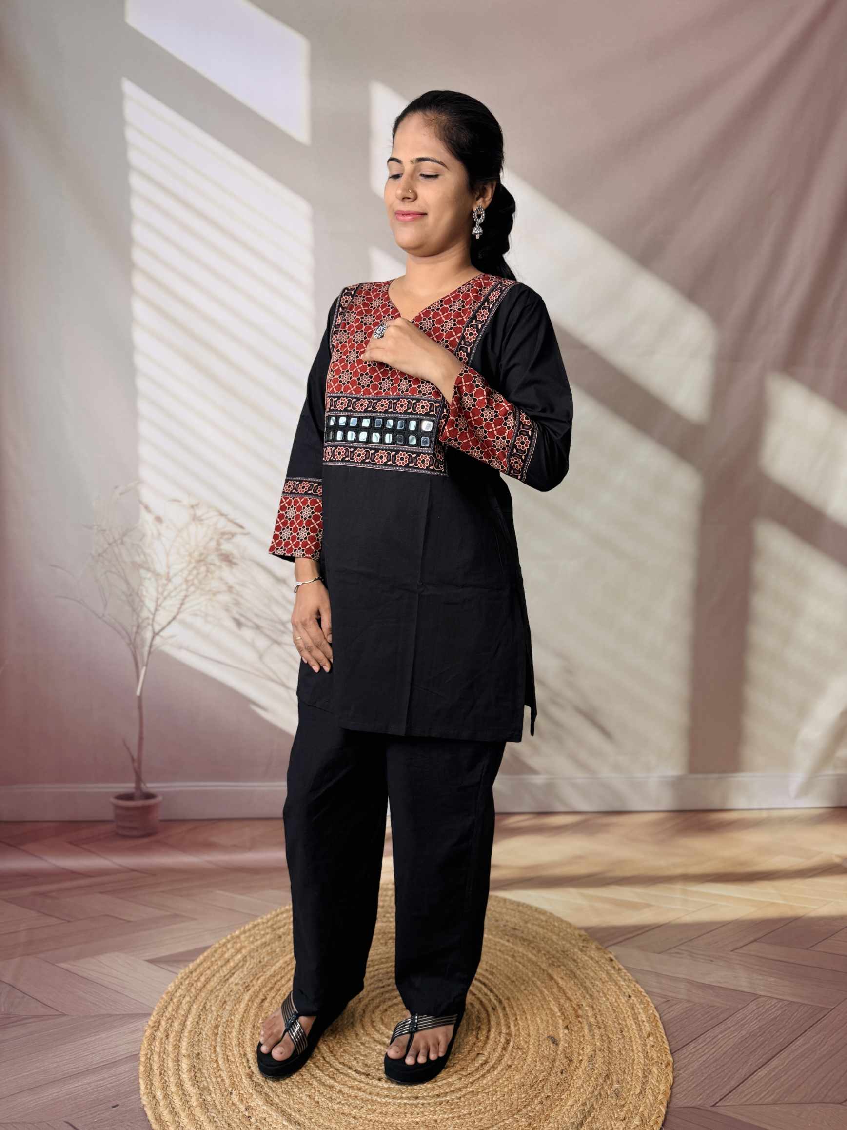 Roop Plain Ajarakh Yoke Mirror Short Top