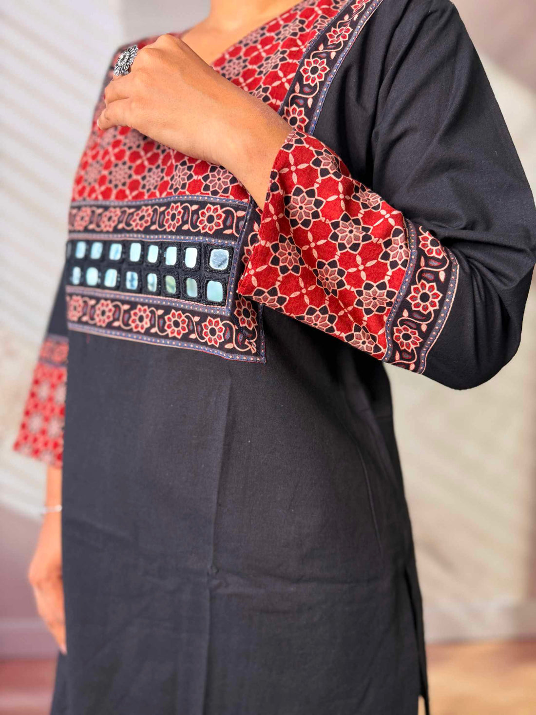Roop Plain Ajarakh Yoke Mirror Short Top