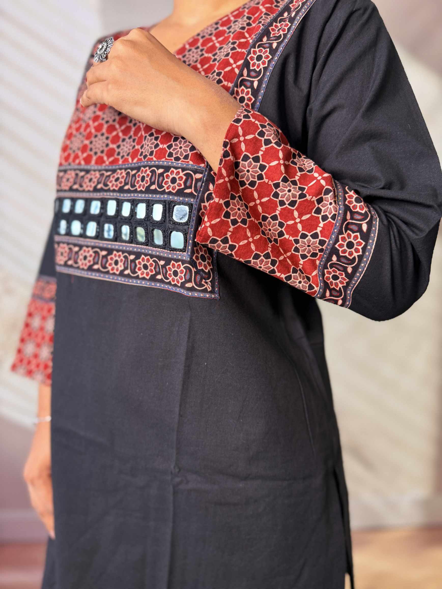 Roop Plain Ajarakh Yoke Mirror Short Top