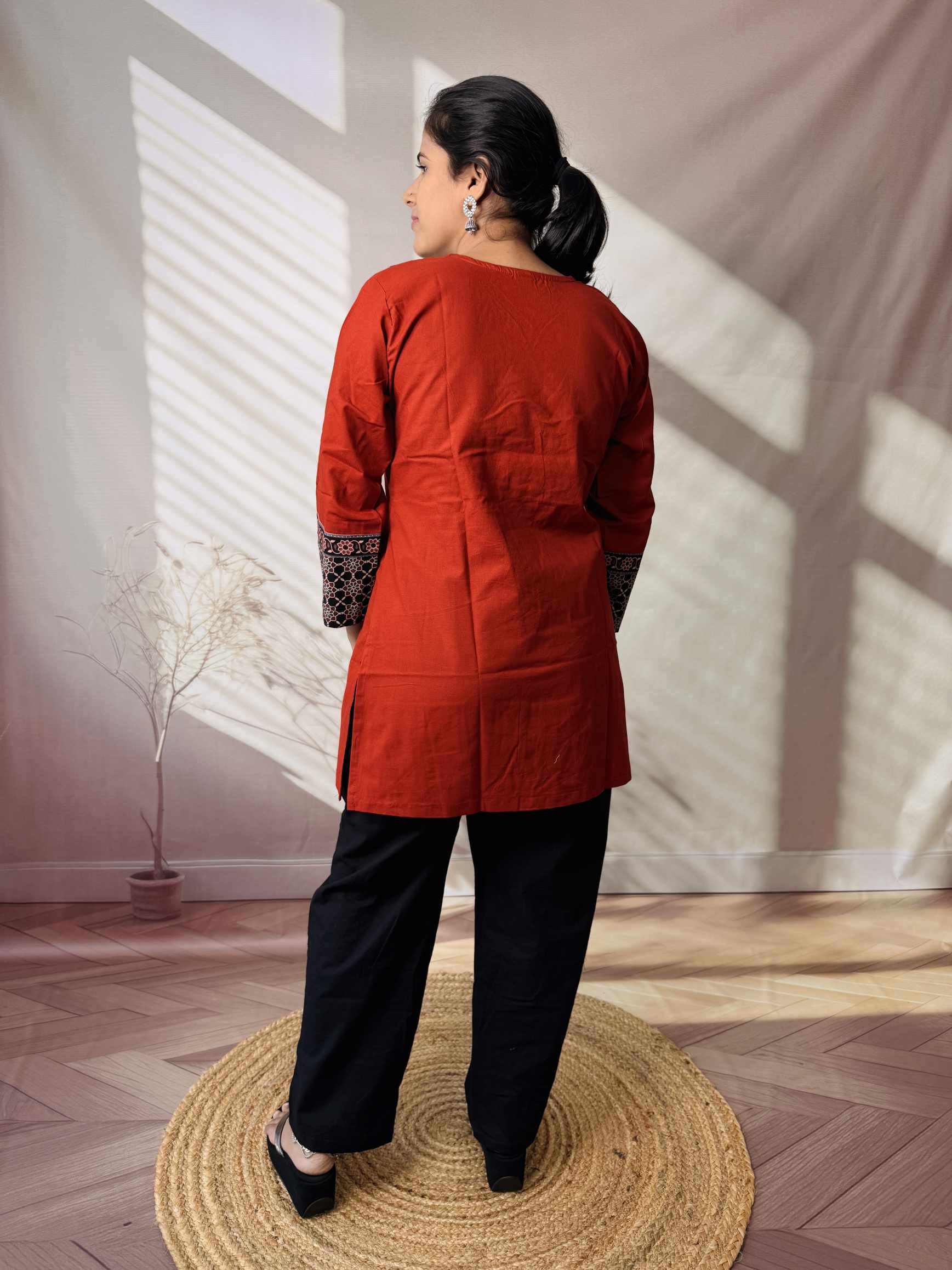 Roop Plain Ajarakh Yoke Mirror Short Top