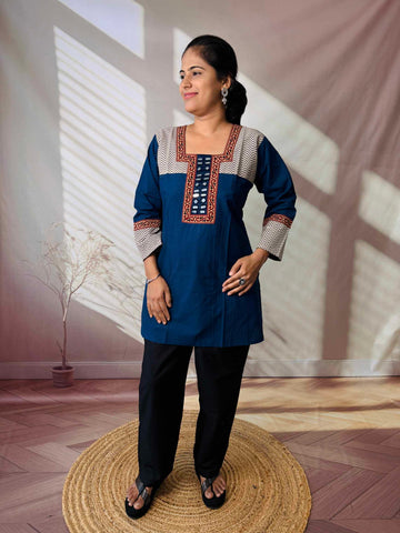 Bella Plain Ajarakh Yoke Mirror Short Top