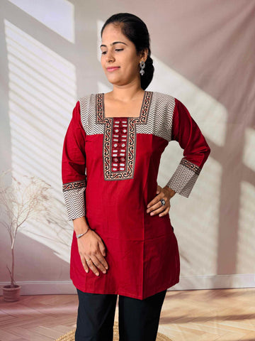 Bella Plain Ajarakh Yoke Mirror Short Top