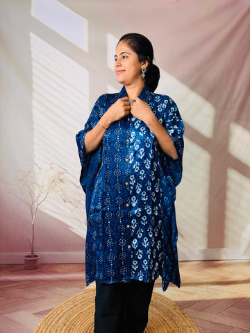 Ela Indigo Dabu Modal Silk Kaftaan