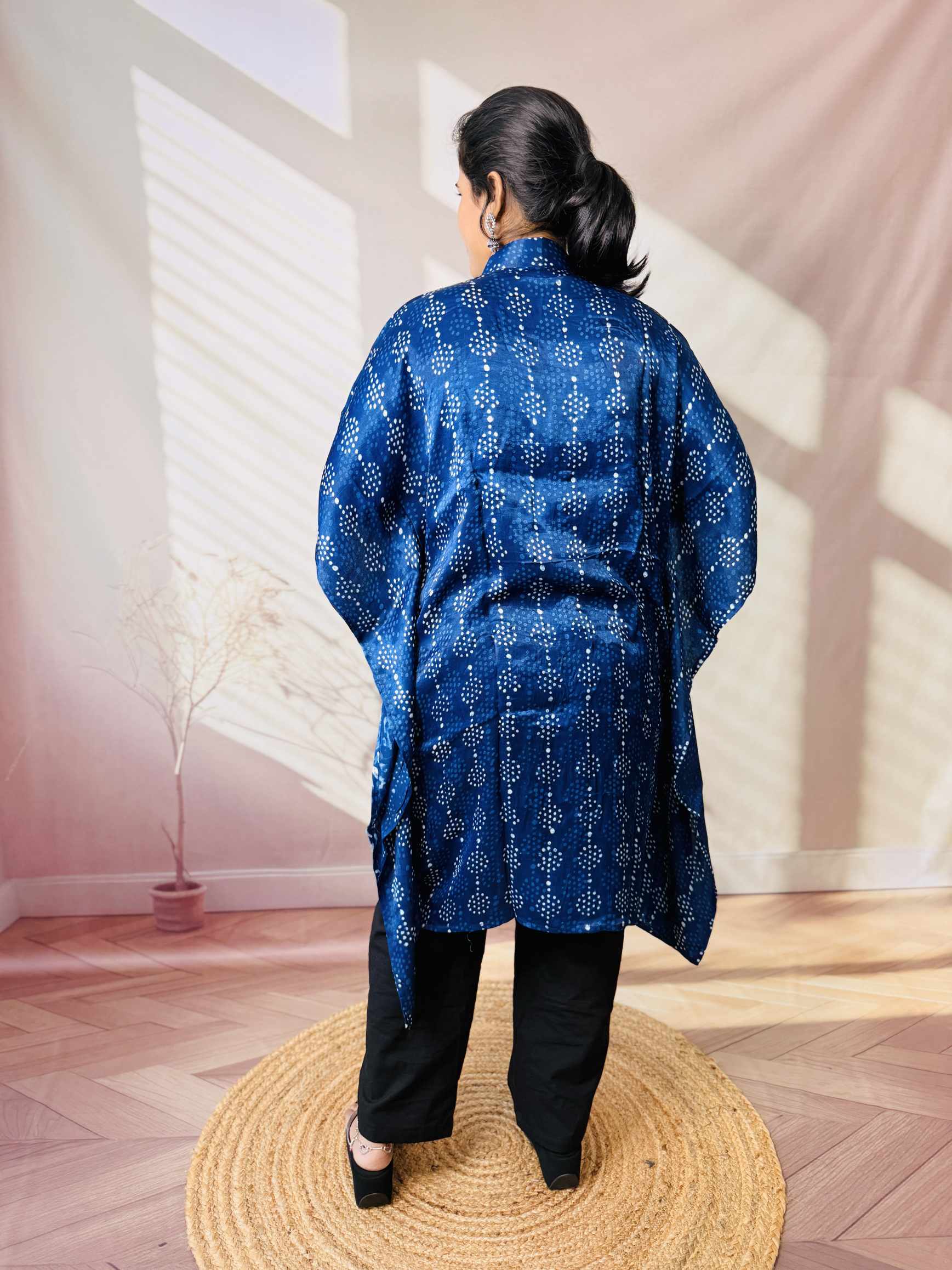 Ela Indigo Dabu Modal Silk Kaftaan